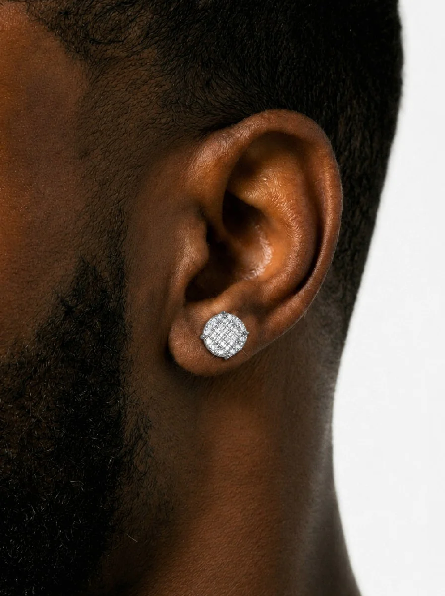 10MM Signet Moissanite Earrings 14K Gold - Image 3