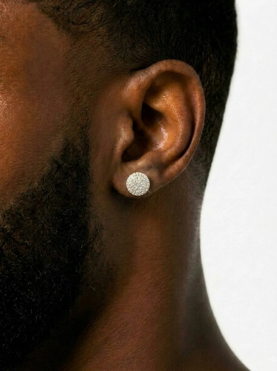 10MM Signet Moissanite Earrings 14K Gold - Image 4