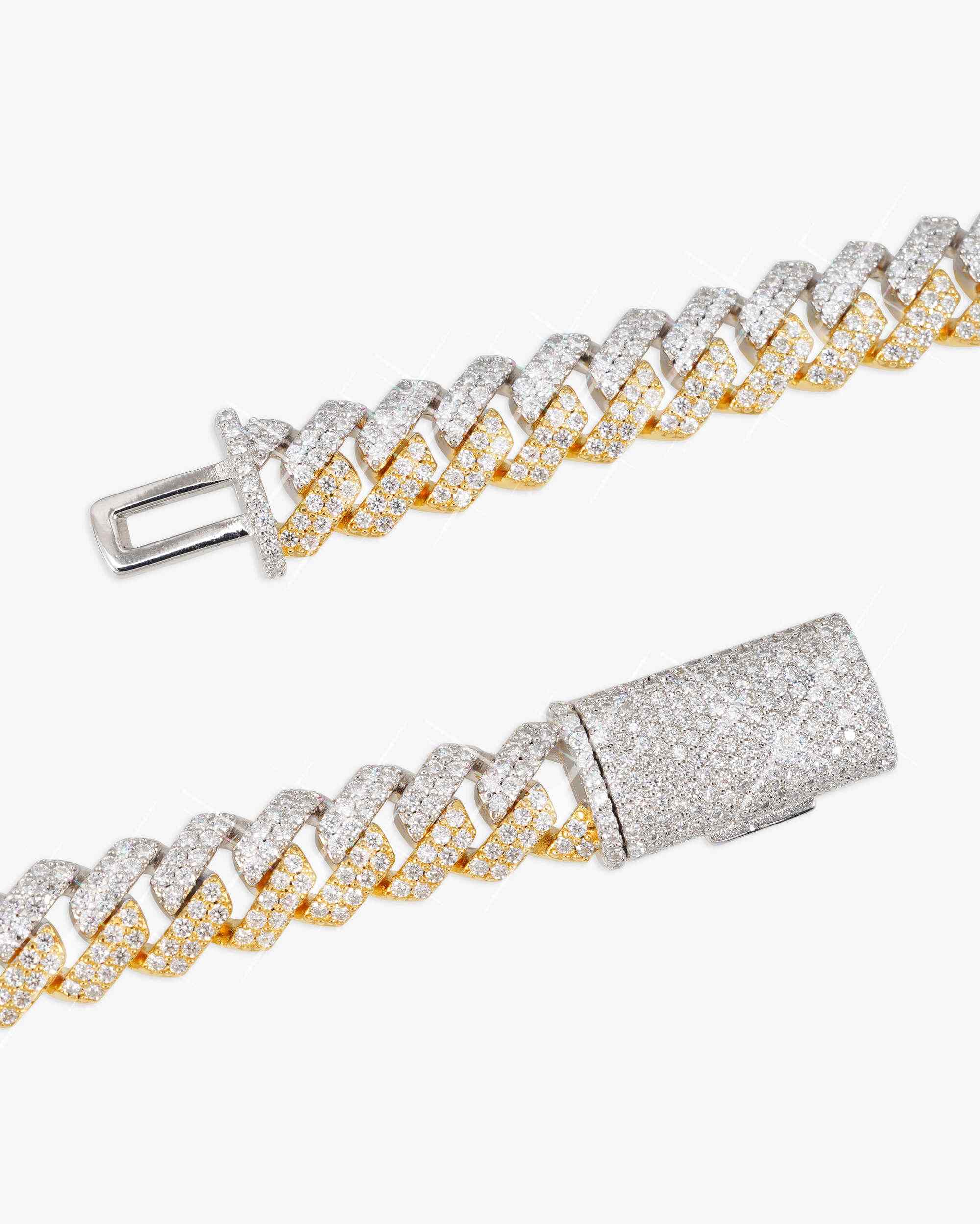 10MM Split Two Tone Moissanite Cuban Link Chain 14K Gold - Image 4
