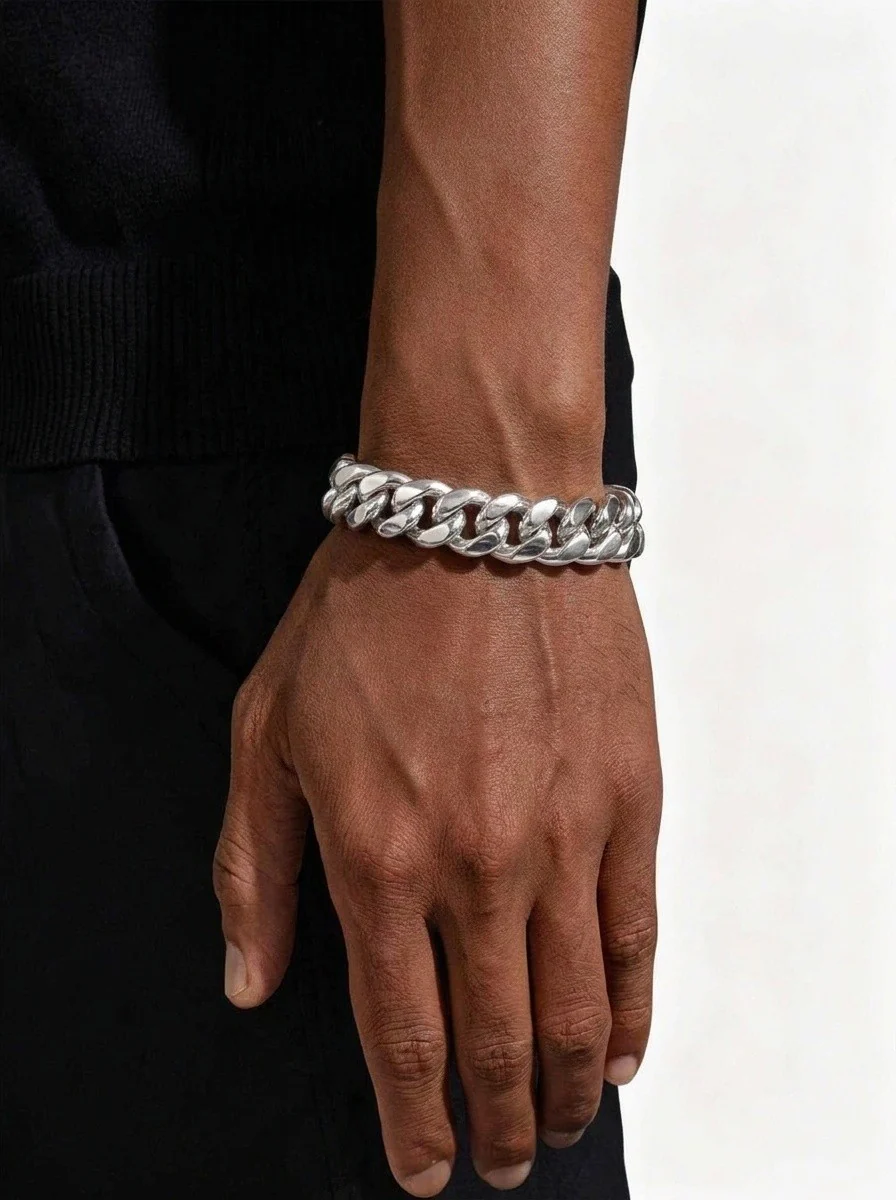 12MM Cuban Link Bracelet Silver - Image 2