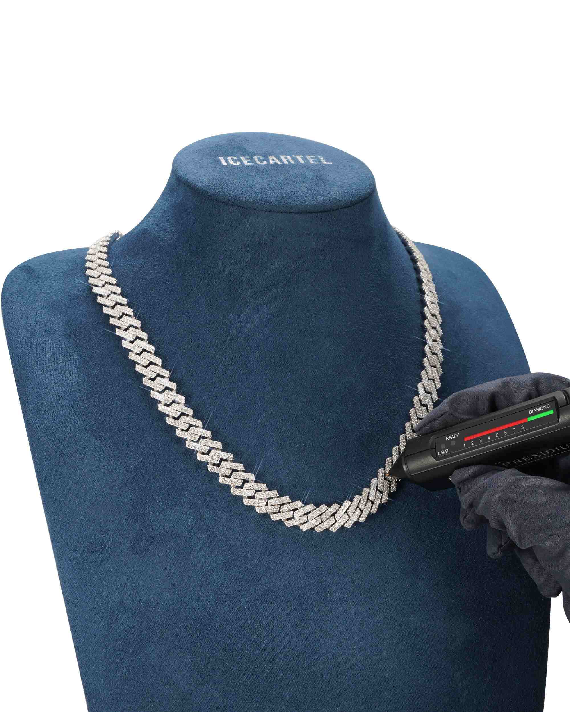 2-Row 12MM Moissanite Prong Cuban Link Chain 14K Gold - Image 7