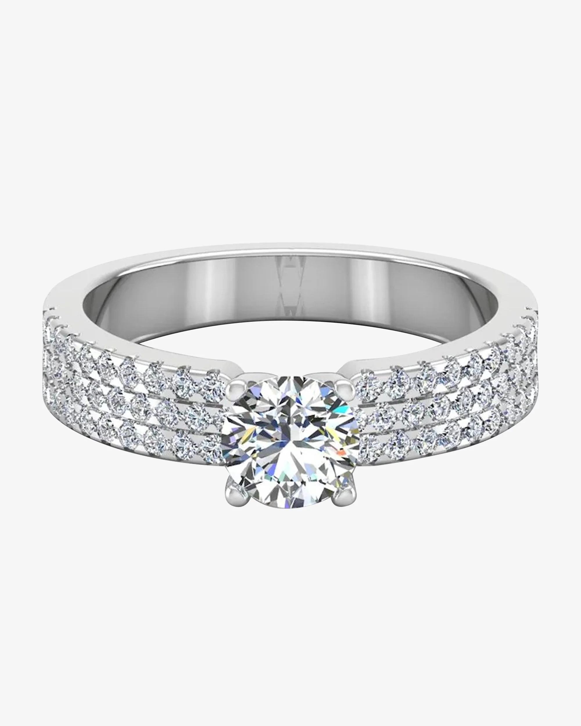 3-Row Round Cut Prong Moissanite Engagement Ring - Image 2