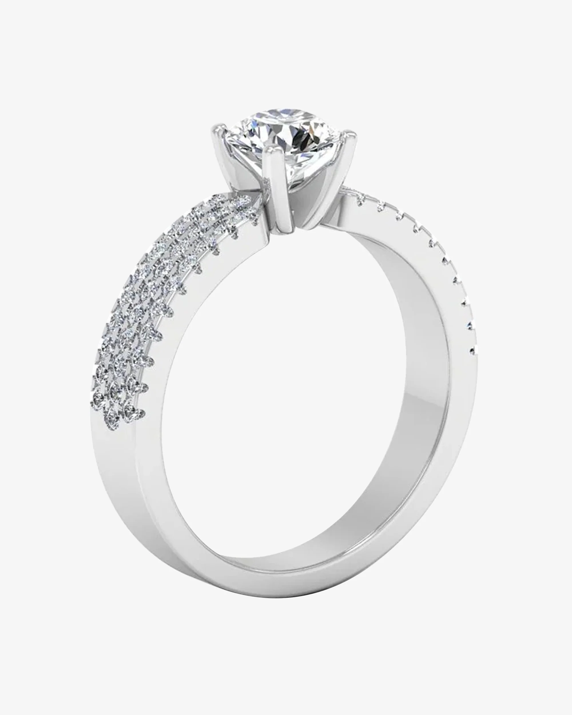 3-Row Round Cut Prong Moissanite Engagement Ring - Image 3