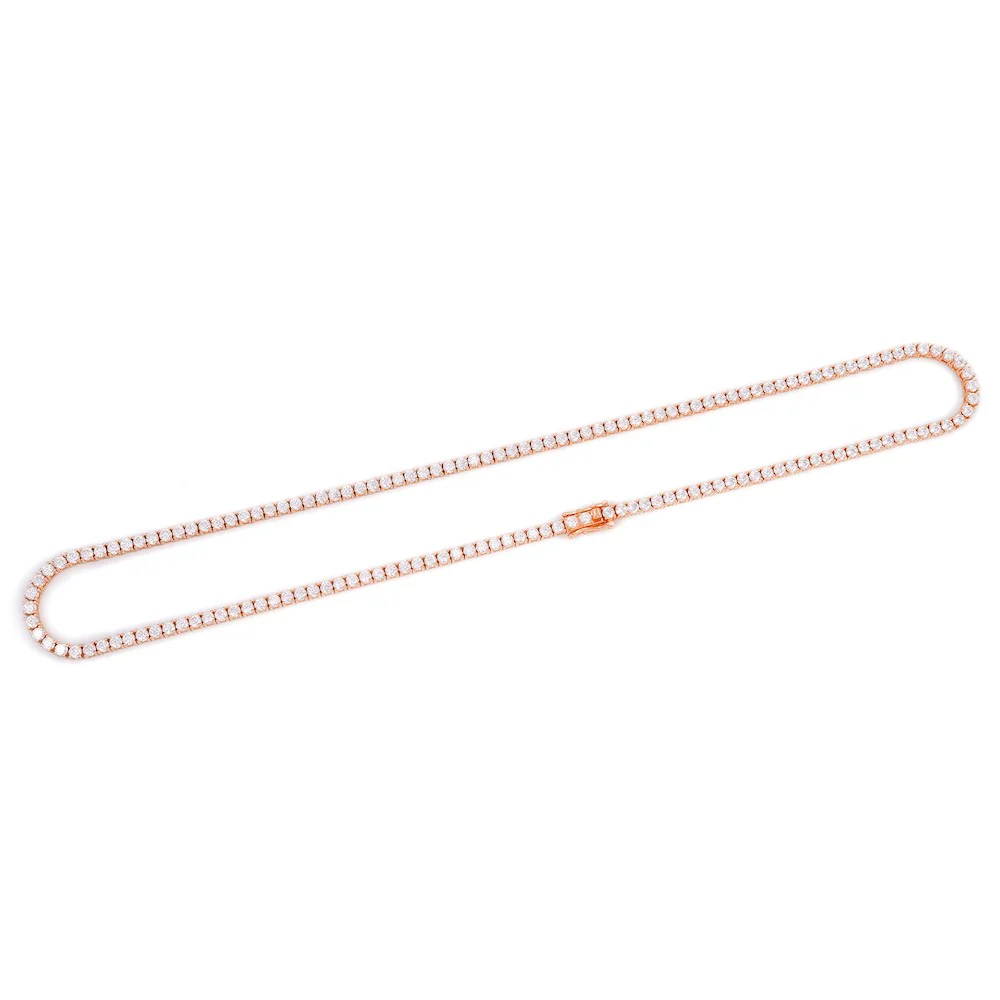 3MM Diamond Tennis Chain 14K Solid Rose Gold - Image 5