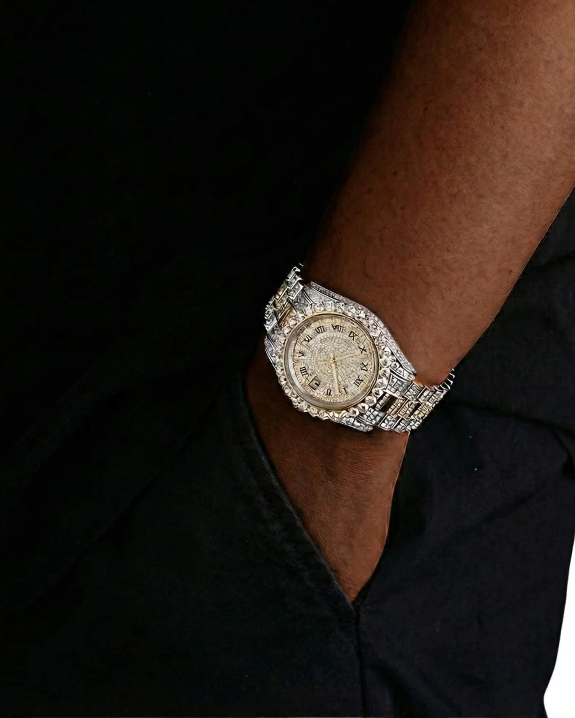 Moissanite Presidential Watch | 41MM | Roman Numeral Dial | 18.3CT Iced Out | 14K White and Yellow Gold Two Tone - Image 2