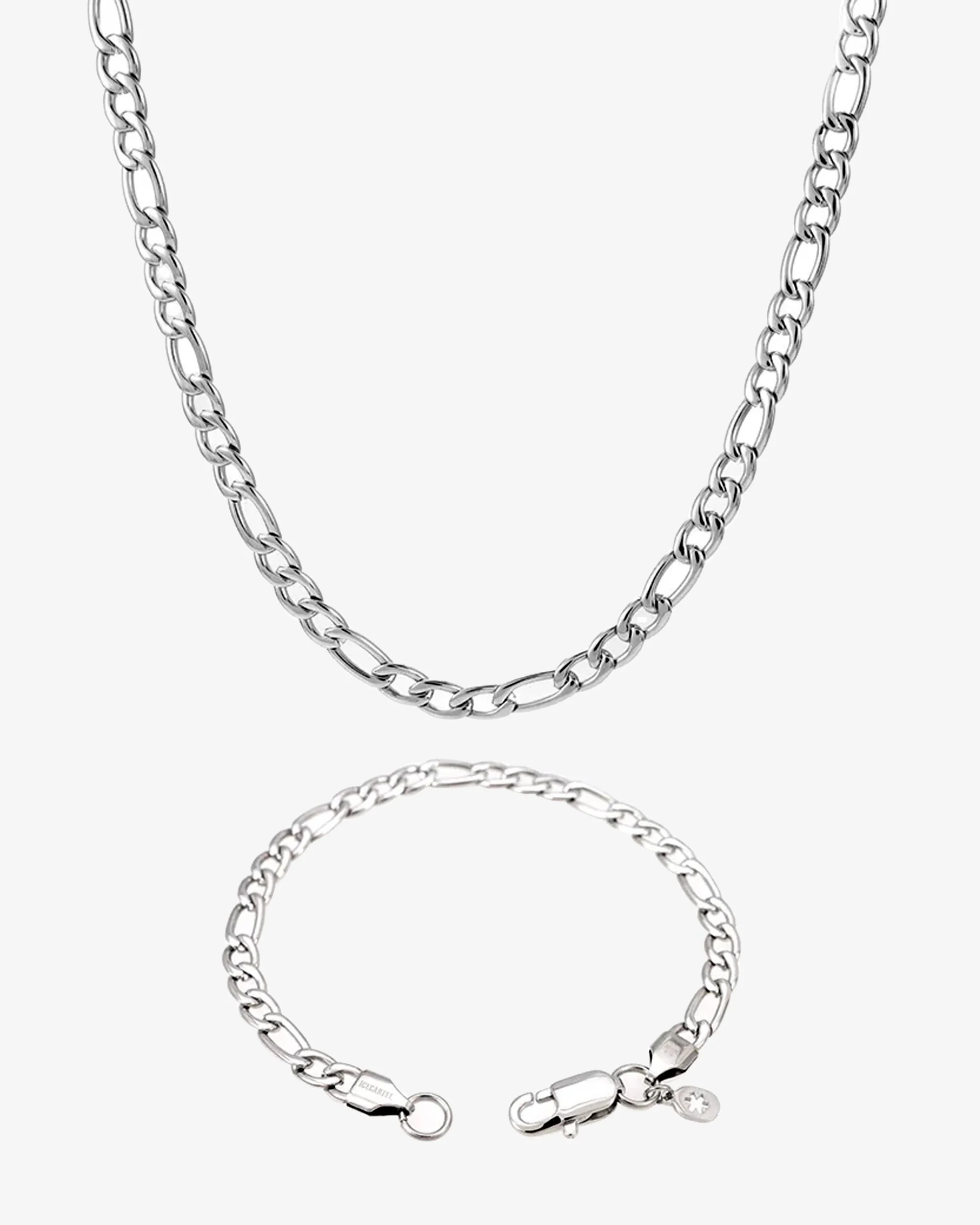 5MM Figaro Chain and Bracelet Bundle Silver