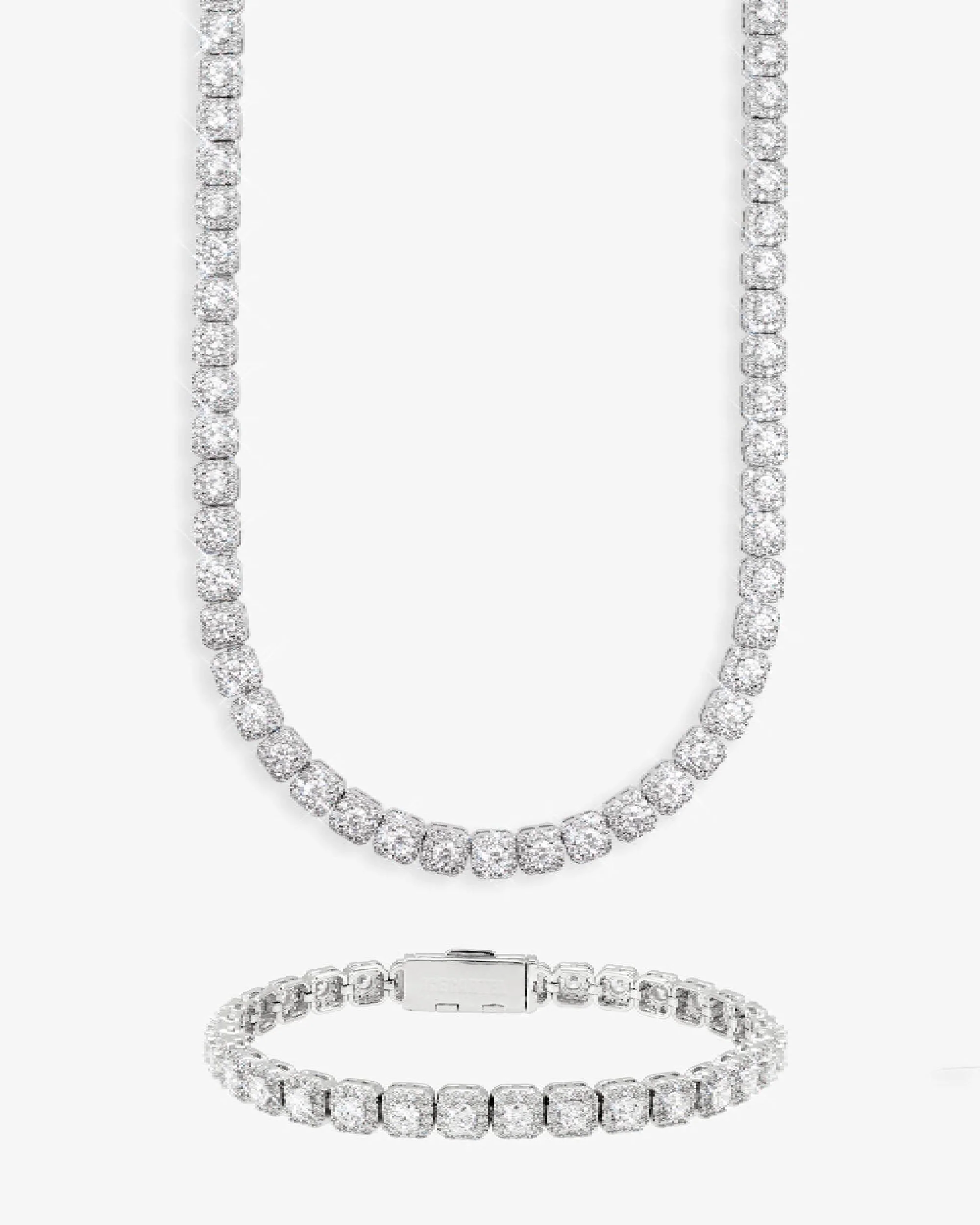 6MM Clustered Tennis Chain and Bracelet Bundle 14K Gold