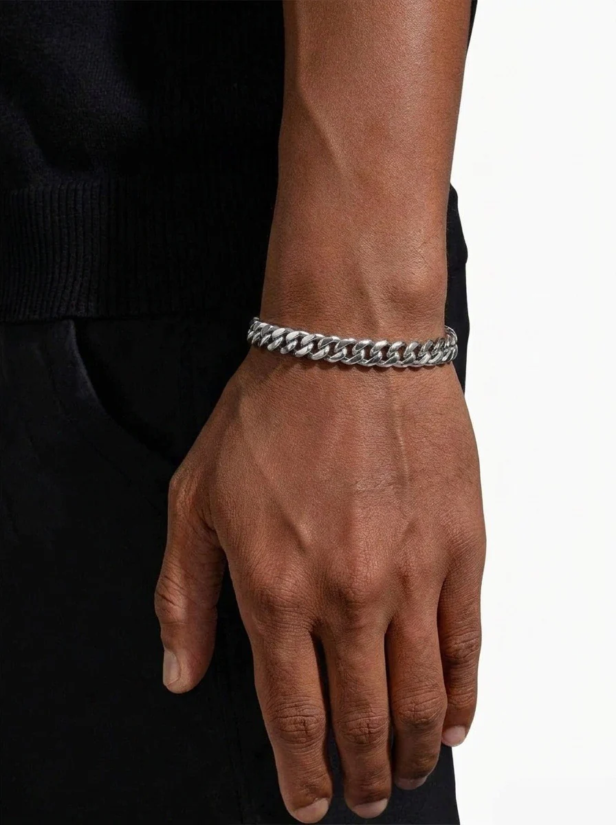 6MM Cuban Link Chain and Bracelet Bundle Silver - Image 5