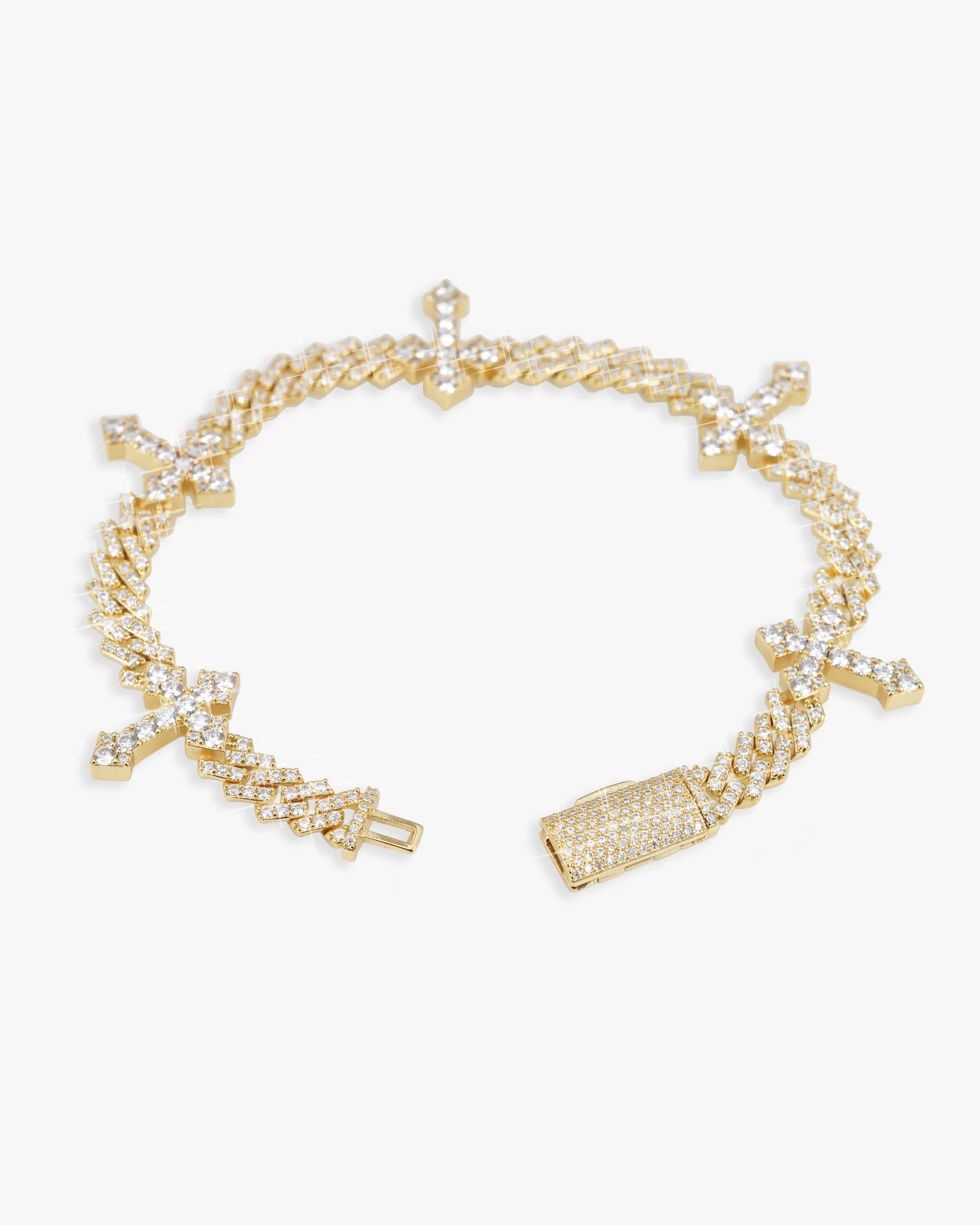 6MM Moissanite Cross Cuban Link Bracelet 14K Gold - Image 4