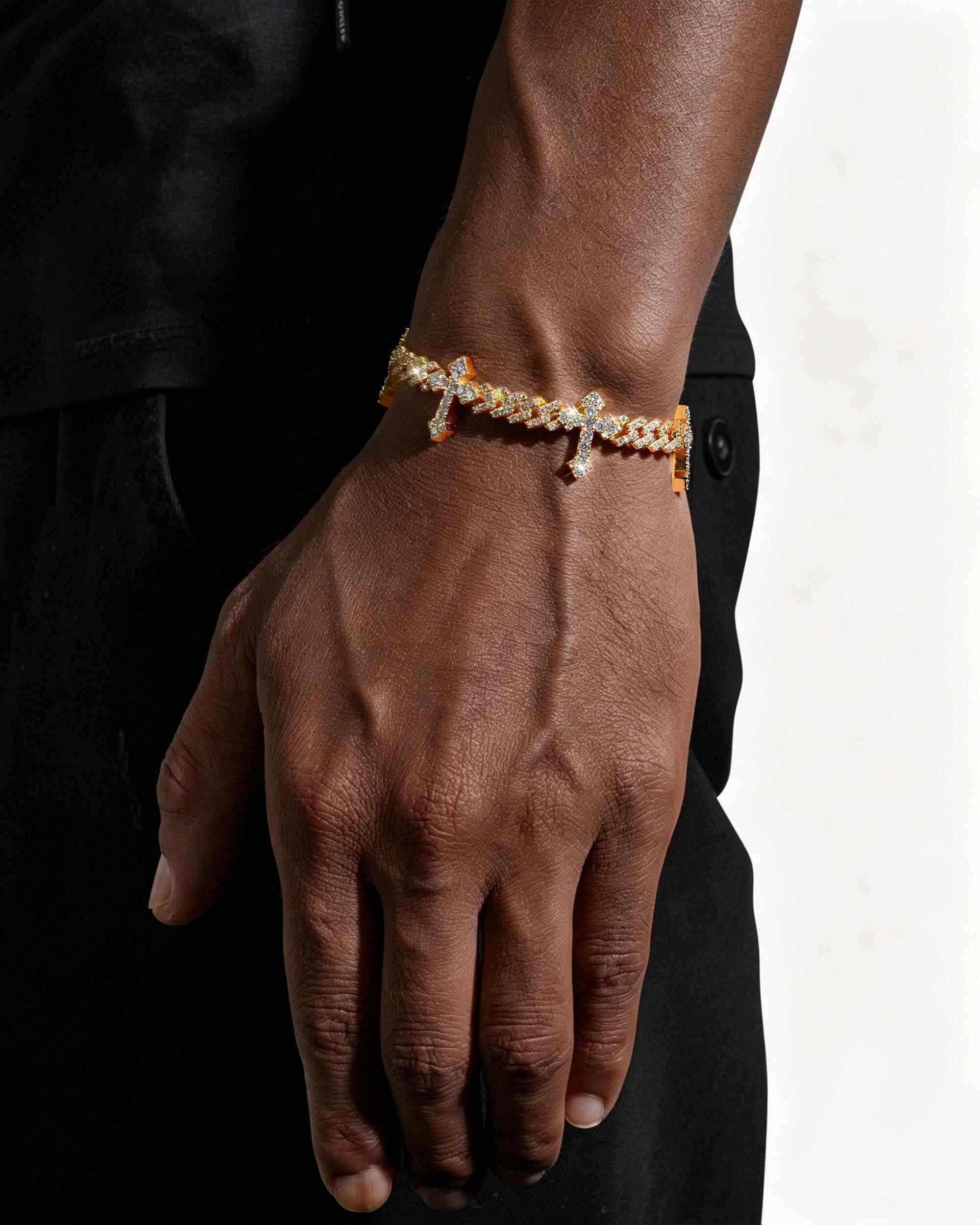 6MM Moissanite Cross Cuban Link Bracelet 14K Gold - Image 5