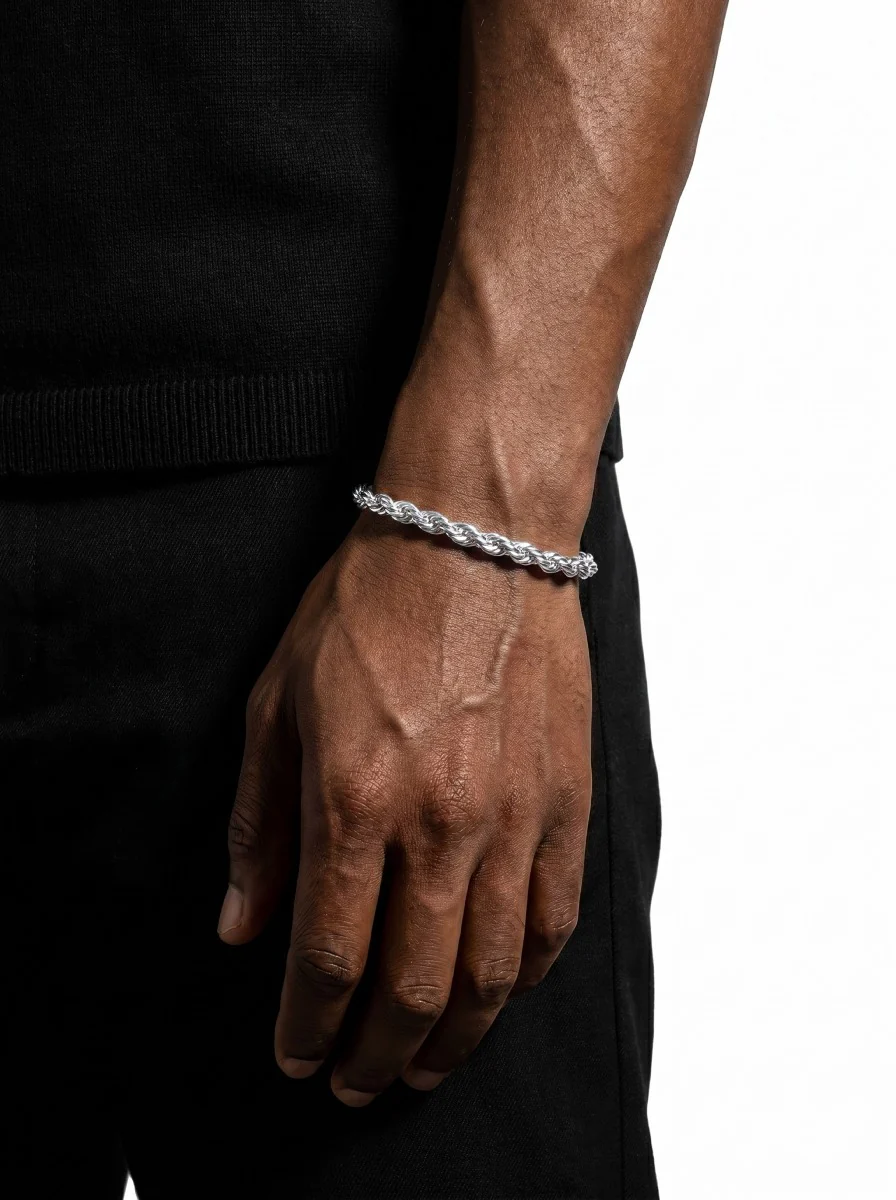 6MM Rope Chain and Bracelet Bundle Silver - Image 5