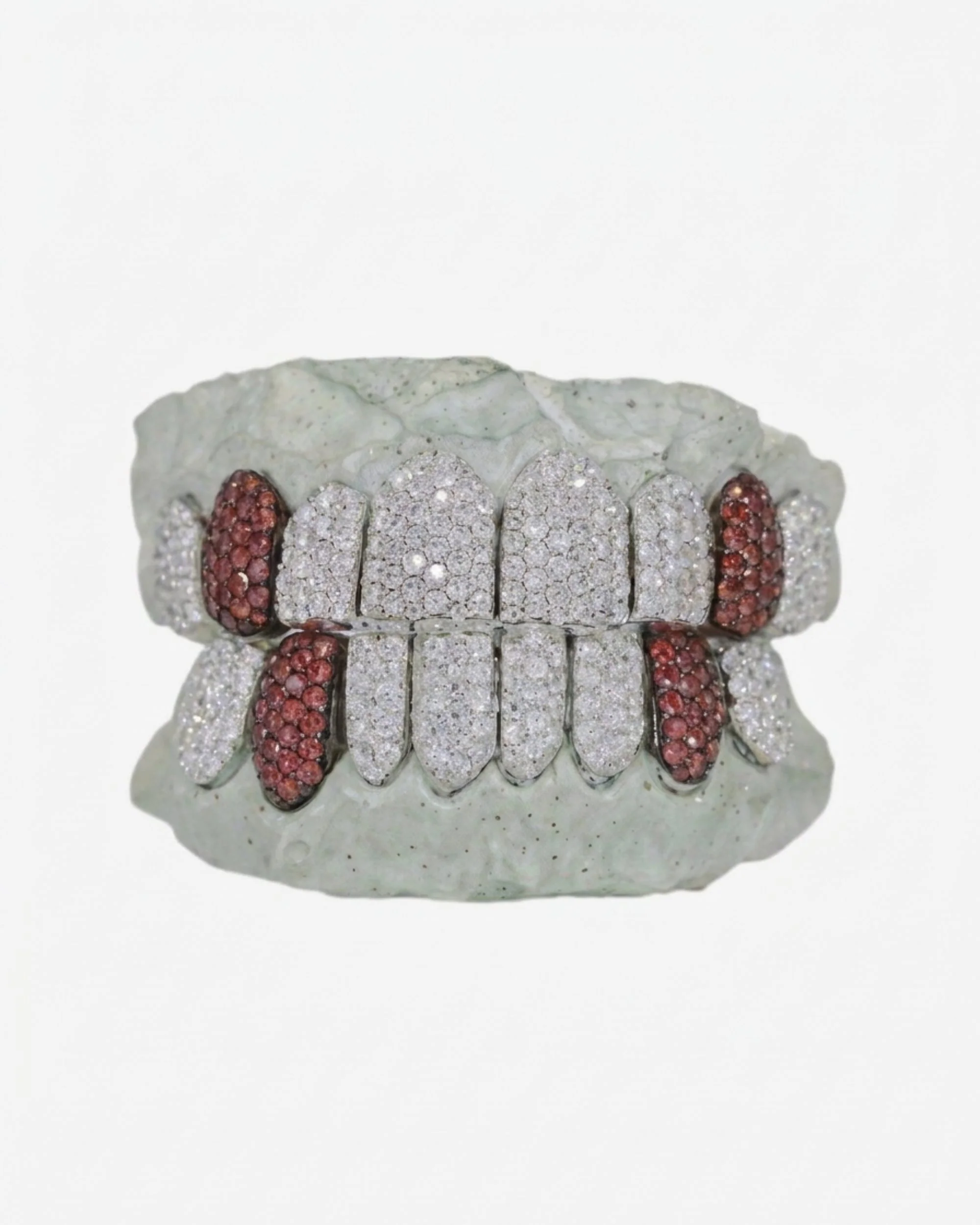 8 on 8 Red Tusk Moissanite Grillz 14K Gold