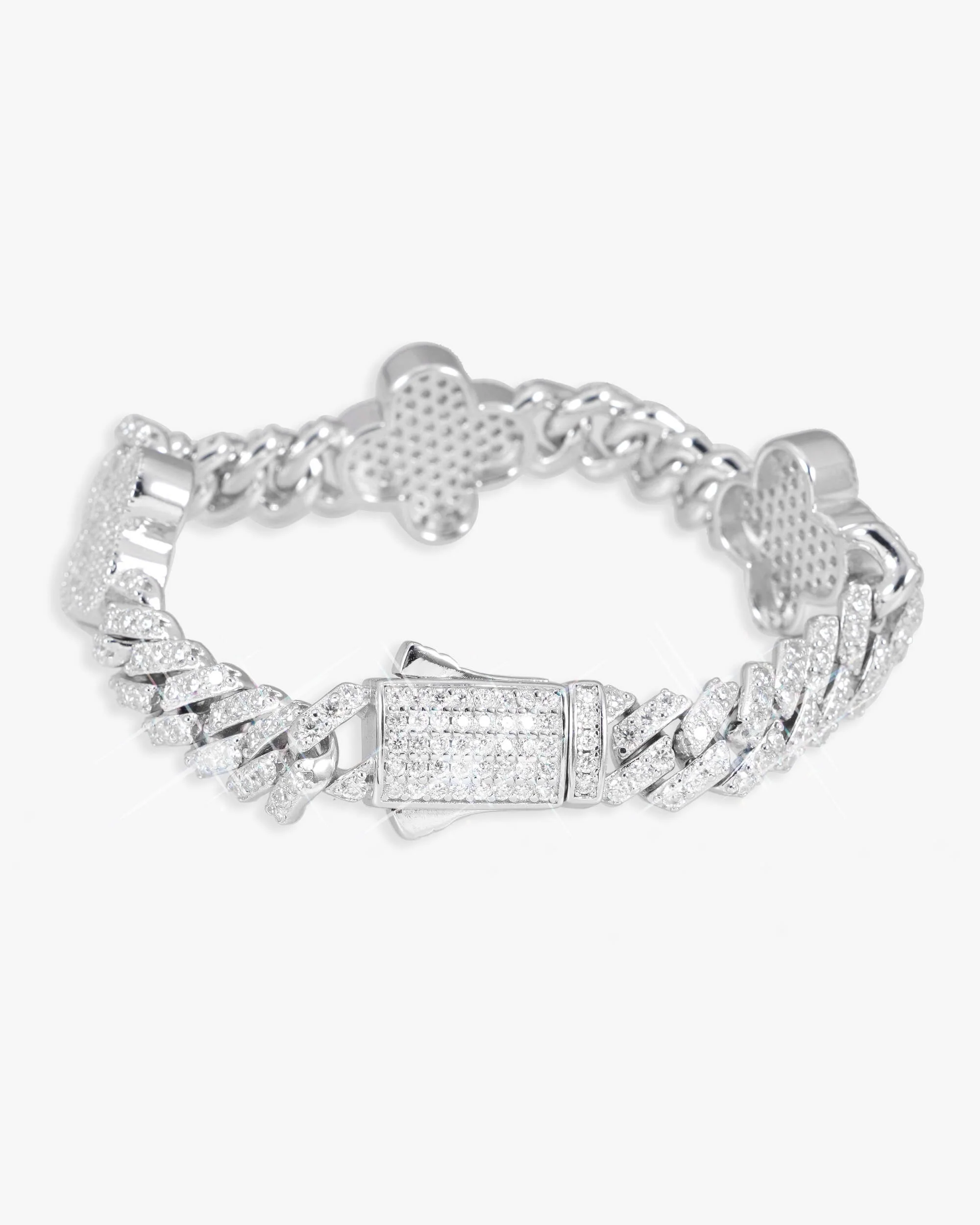 8MM Four Leaf Moissanite Cuban Link Bracelet 14K Gold - Image 3