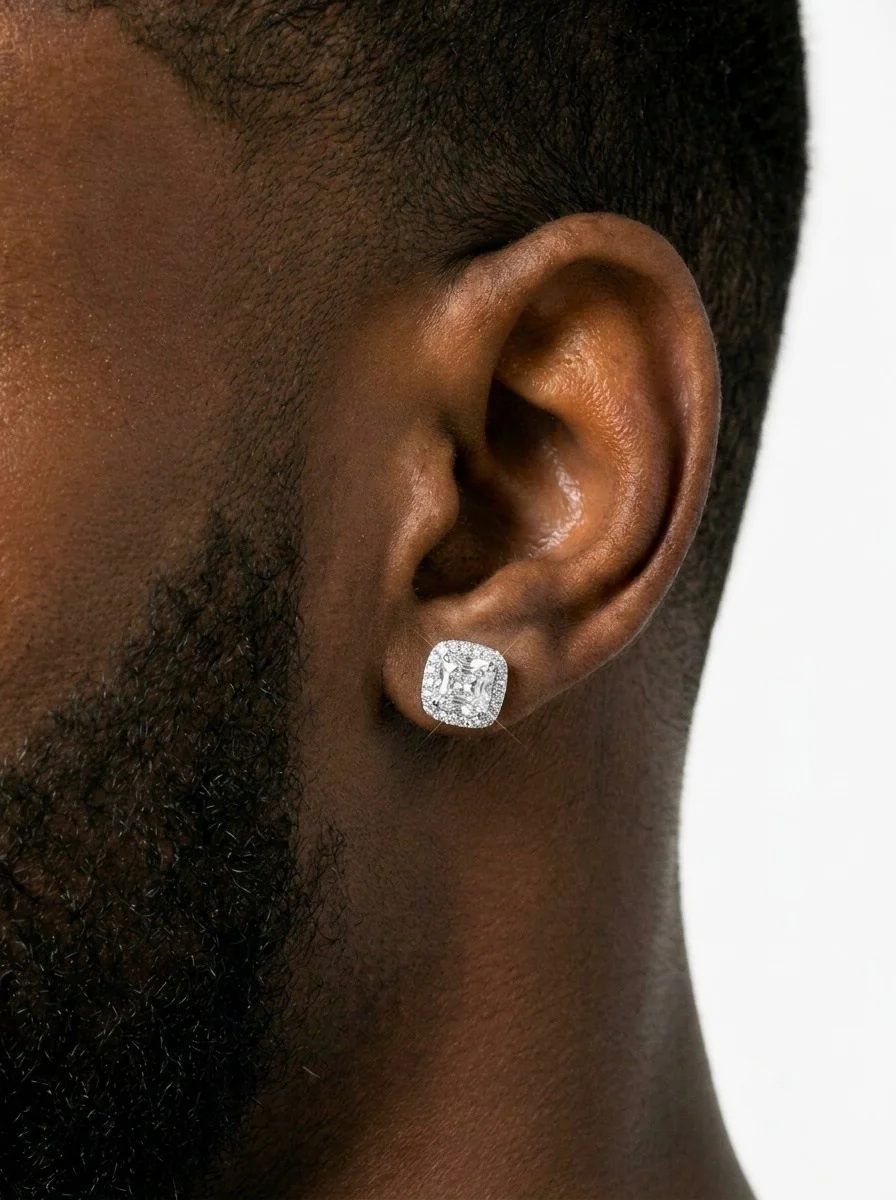 9MM VVS Halo Stud Earrings 14K Gold - Image 2