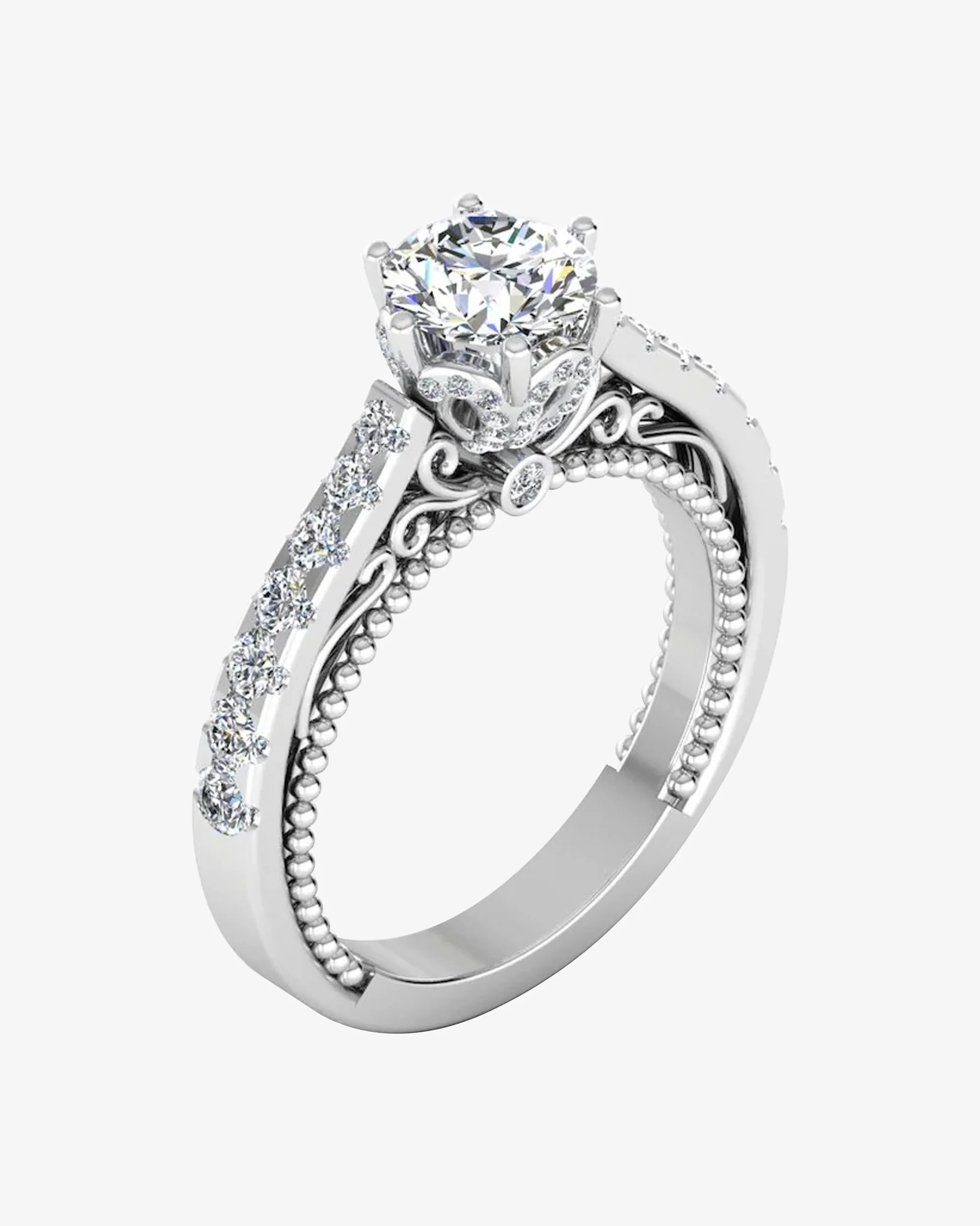Antique Style Cathedral Hidden Halo Moissanite Engagement Ring - Image 2