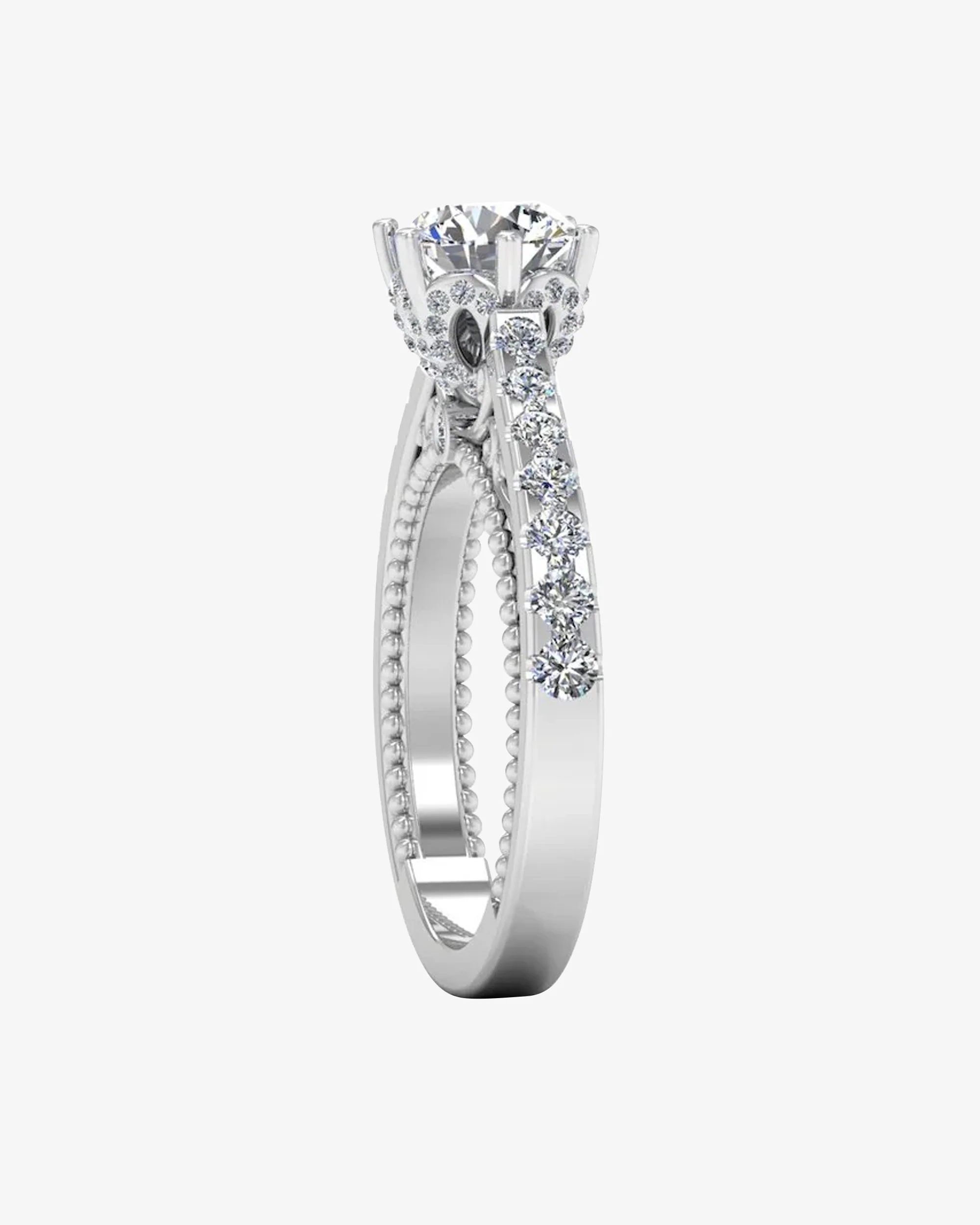 Antique Style Cathedral Hidden Halo Moissanite Engagement Ring - Image 4