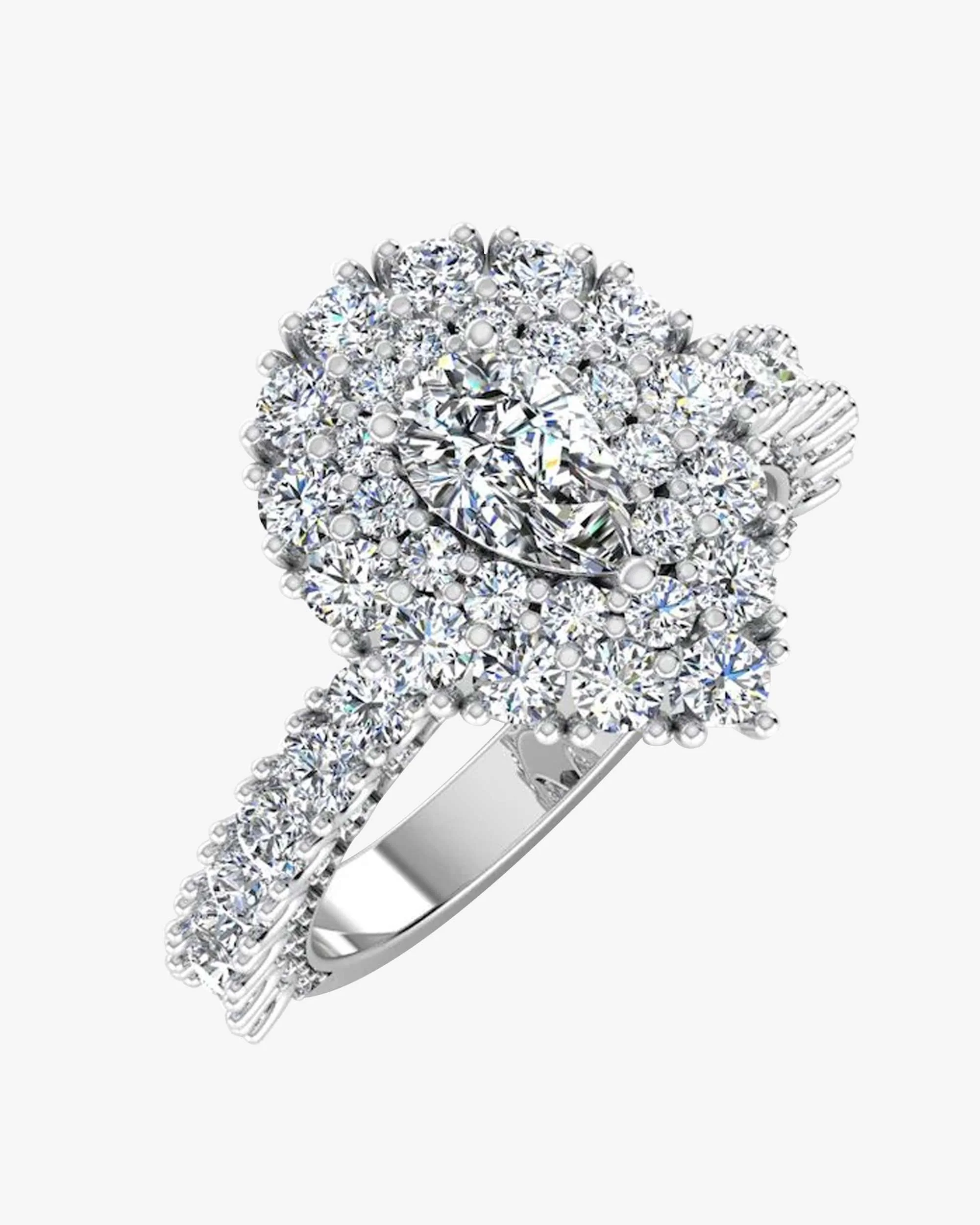 Antique Style Pear Top And Side Halo Moissanite Engagement Ring