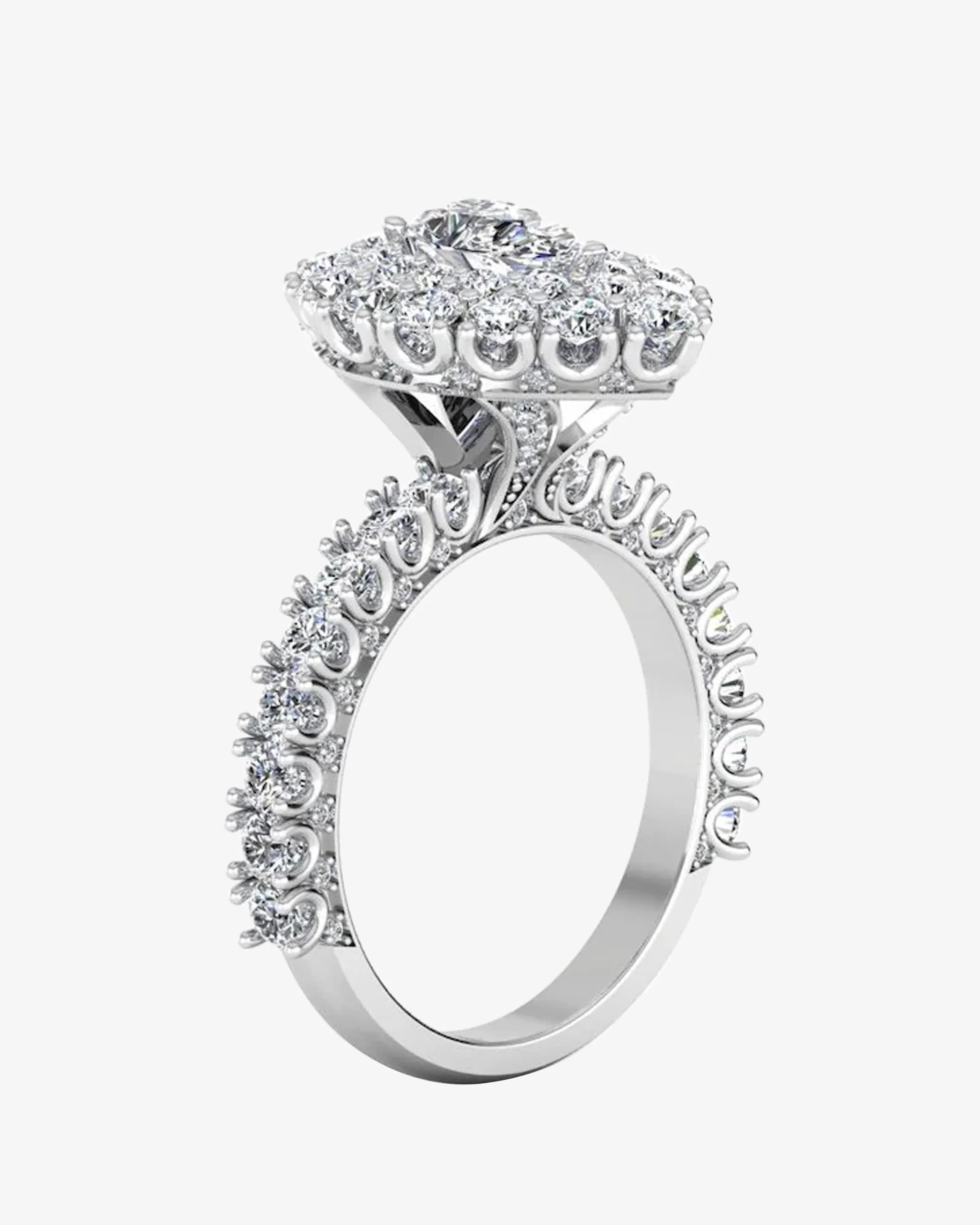 Antique Style Pear Top And Side Halo Moissanite Engagement Ring - Image 2