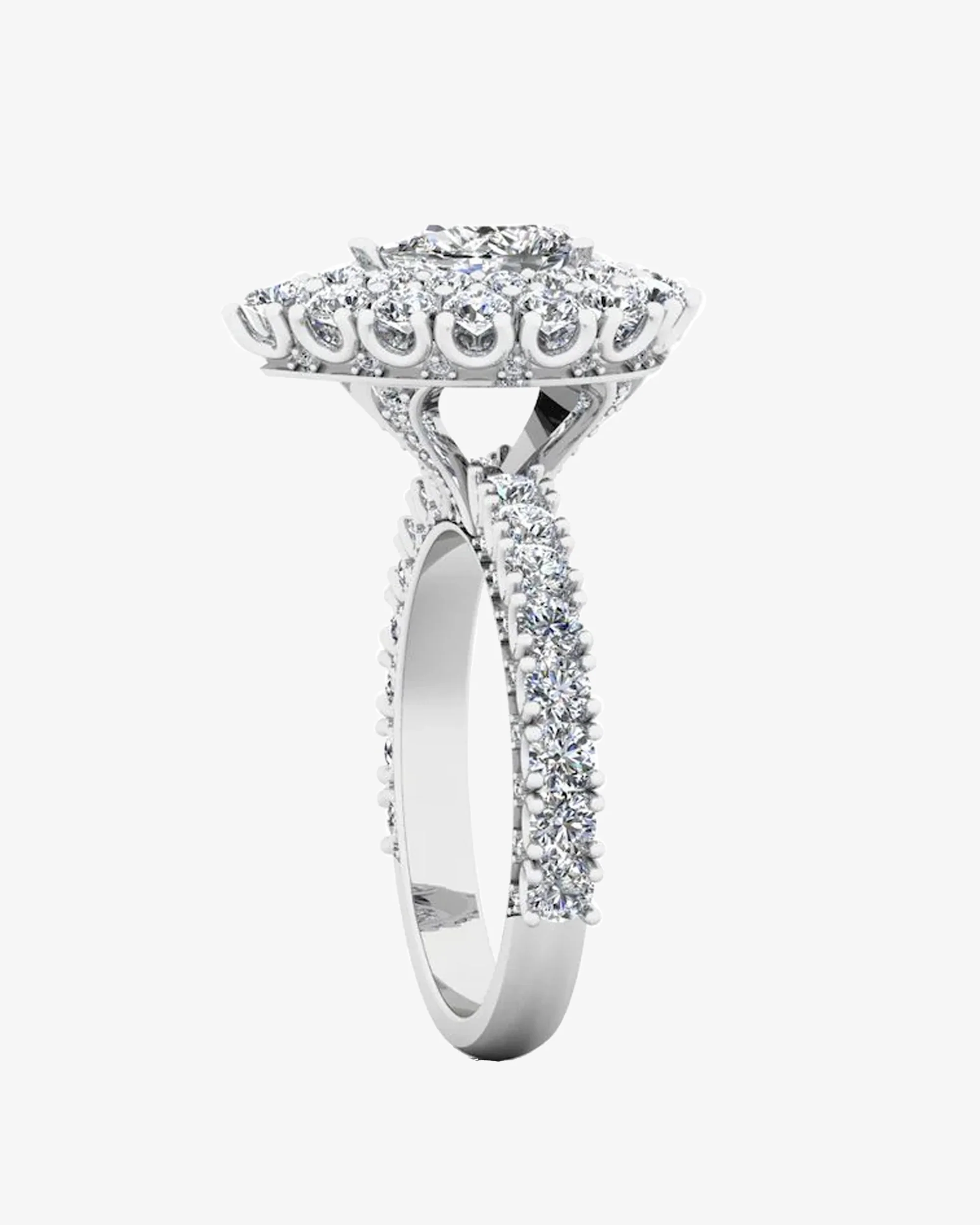 Antique Style Pear Top And Side Halo Moissanite Engagement Ring - Image 4