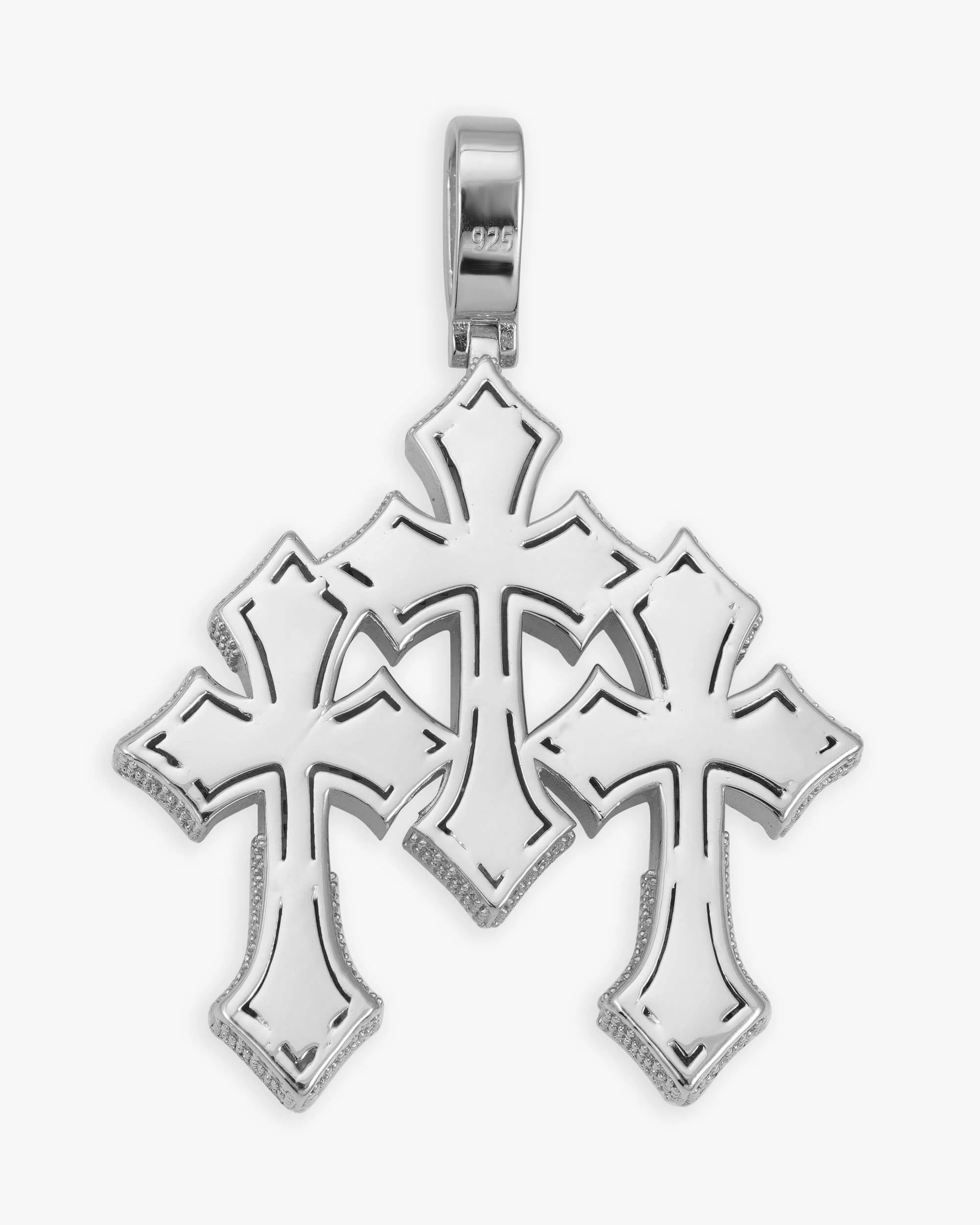 Baguette Moissanite Triple Ornamental Cross Pendant 14K Gold - Image 5