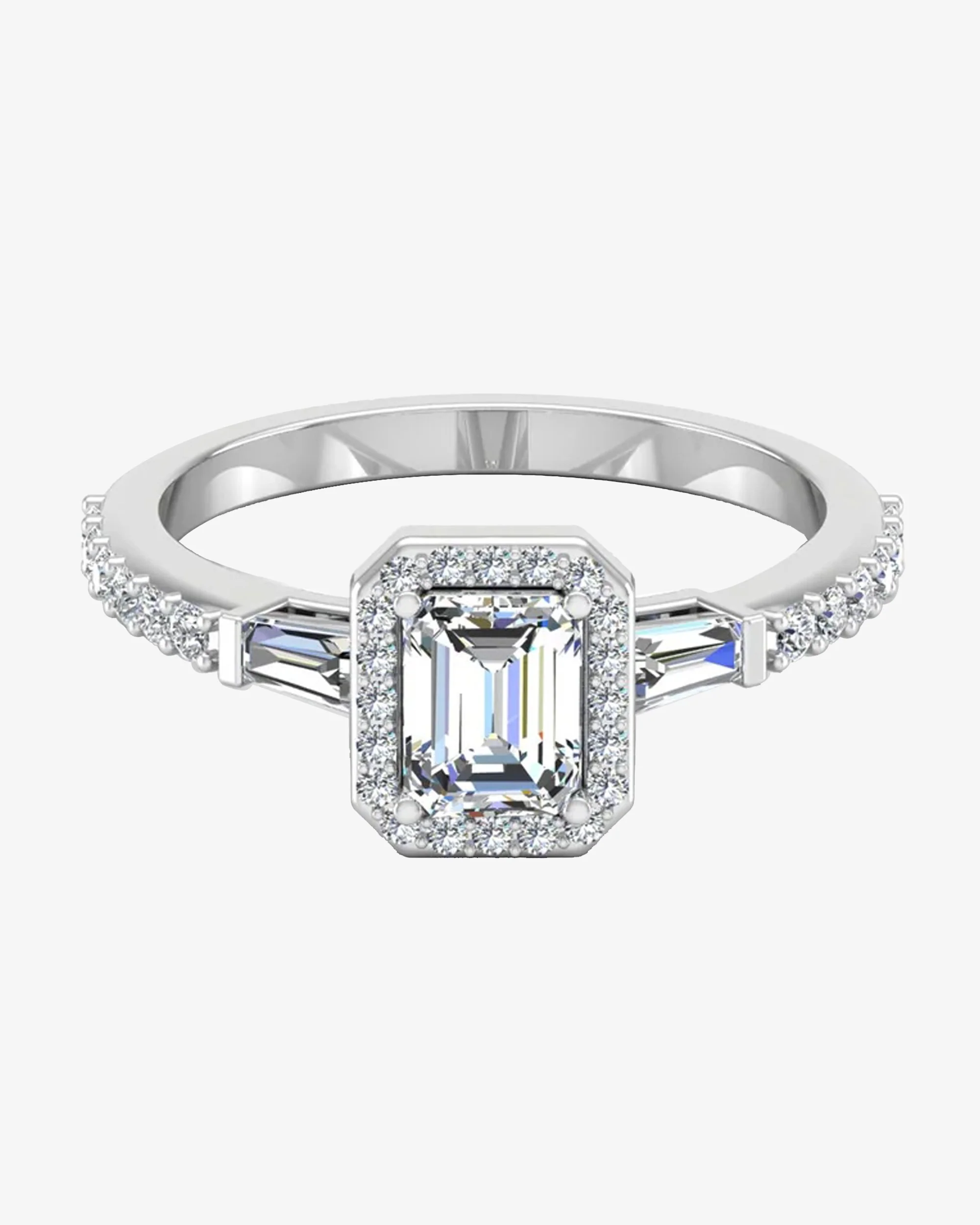 Baguette & Round Cut Halo Moissanite Engagement Ring - Image 2