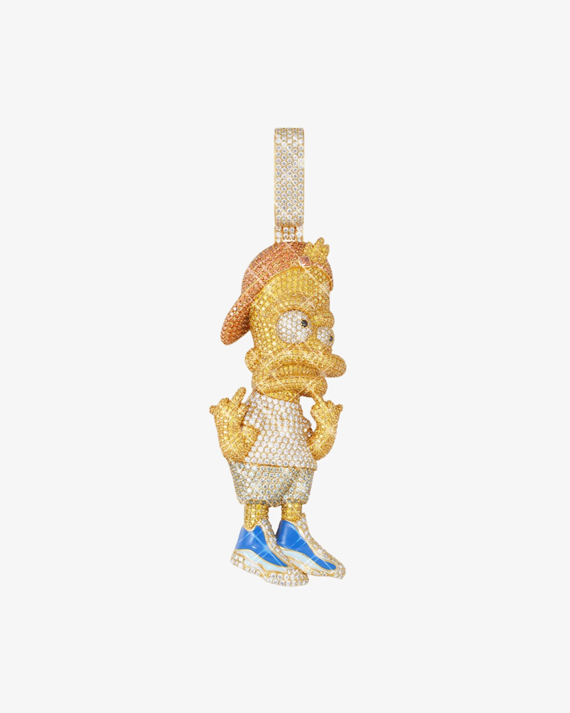"BART SIMPSON" Custom Moissanite Logo Pendant 14K Gold