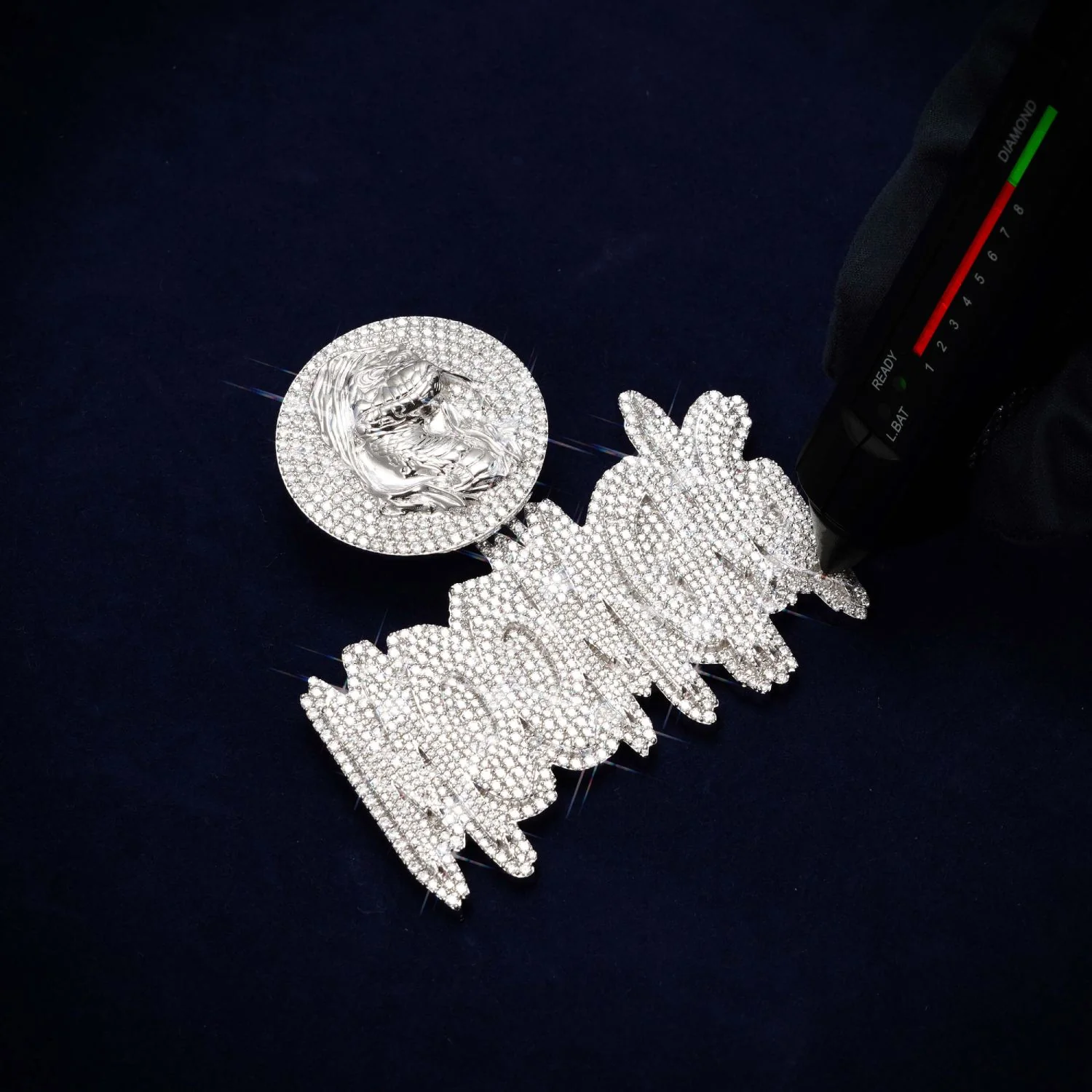 "BIG MOOMGNG" Custom Moissanite Name Pendant 14K Gold - Image 4