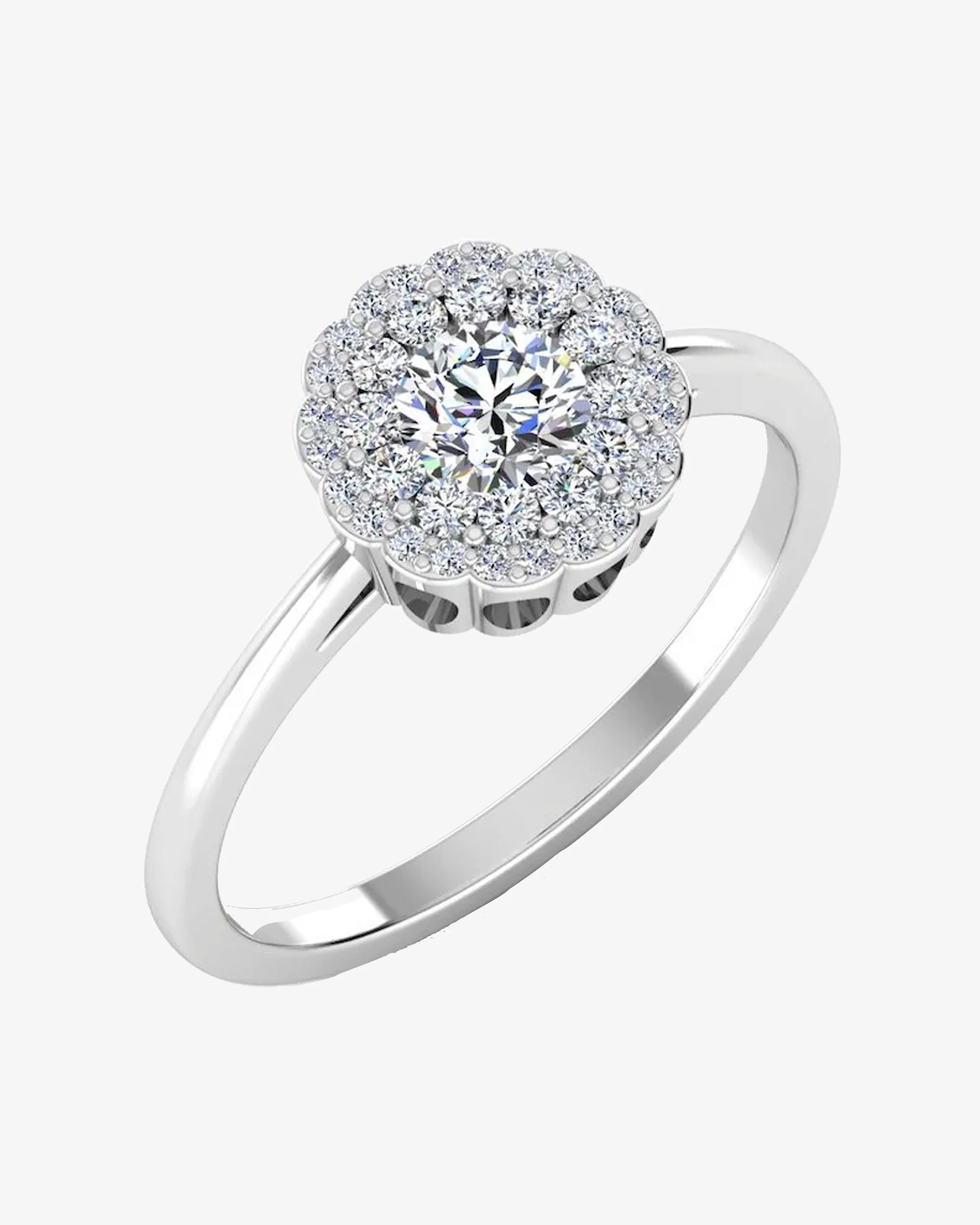 Brilliant Cut Floral Halo Petite Moissanite Engagement Ring