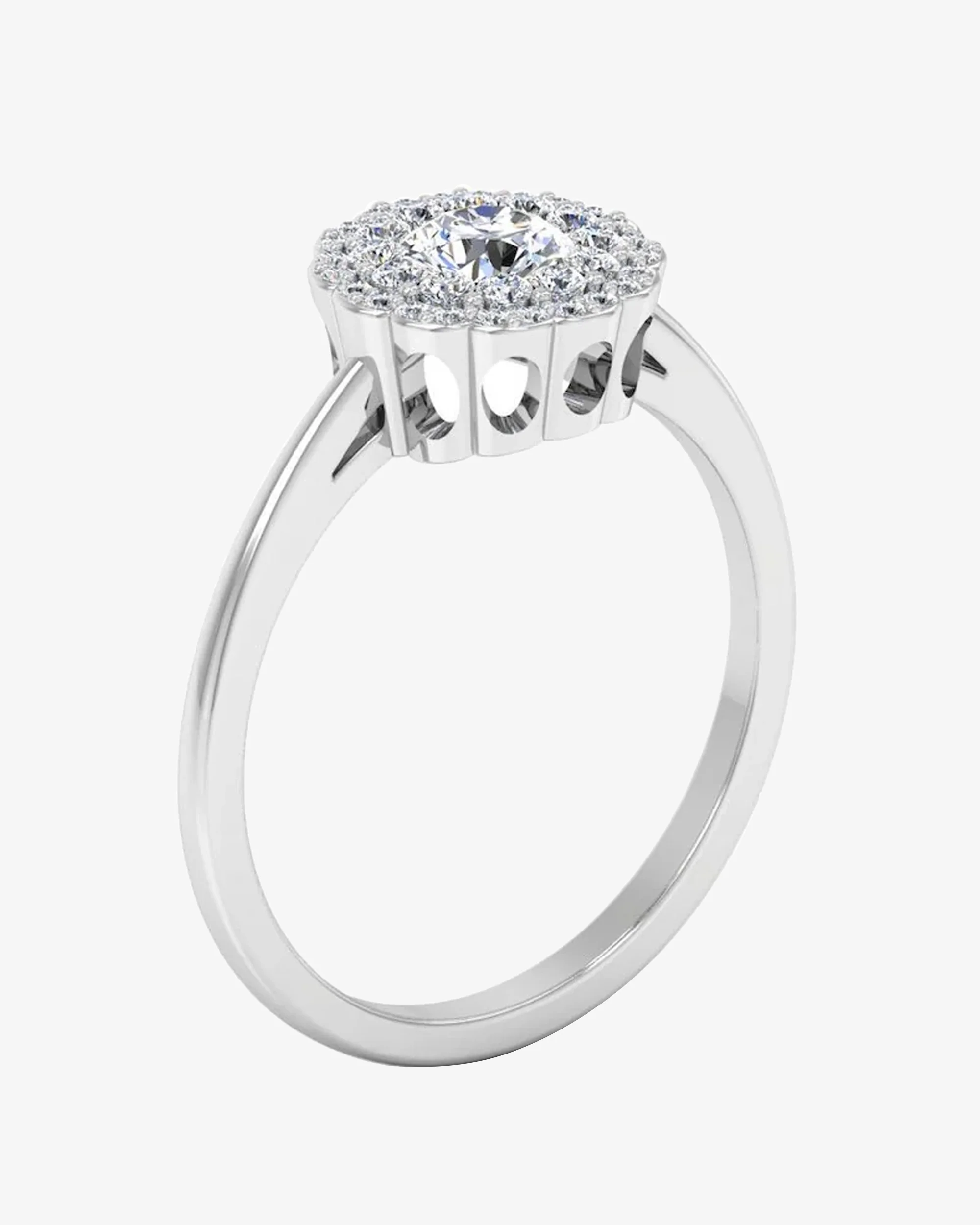 Brilliant Cut Floral Halo Petite Moissanite Engagement Ring - Image 3
