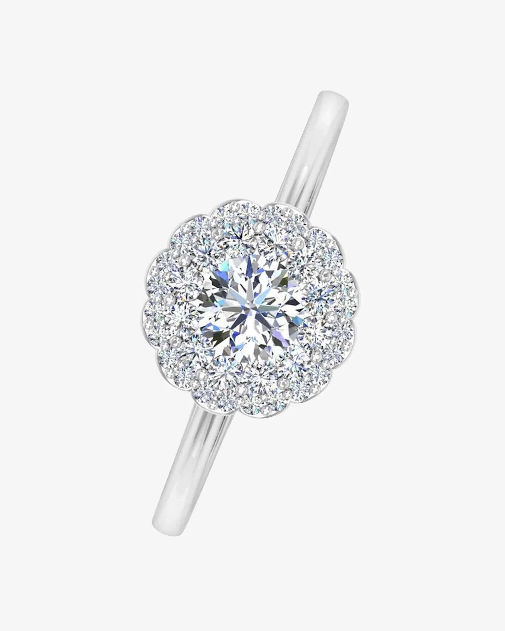 Brilliant Cut Floral Halo Petite Moissanite Engagement Ring - Image 4