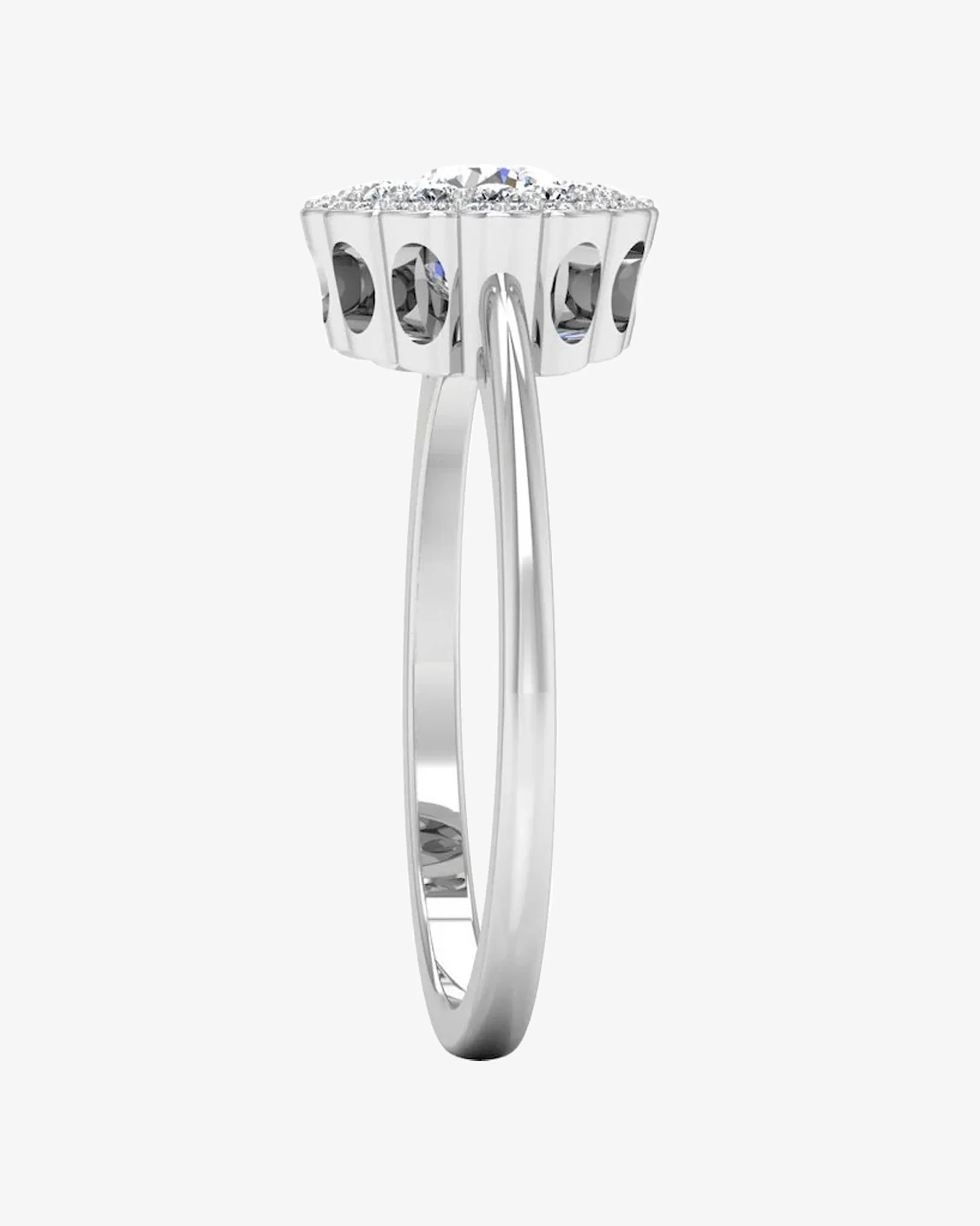 Brilliant Cut Floral Halo Petite Moissanite Engagement Ring - Image 5
