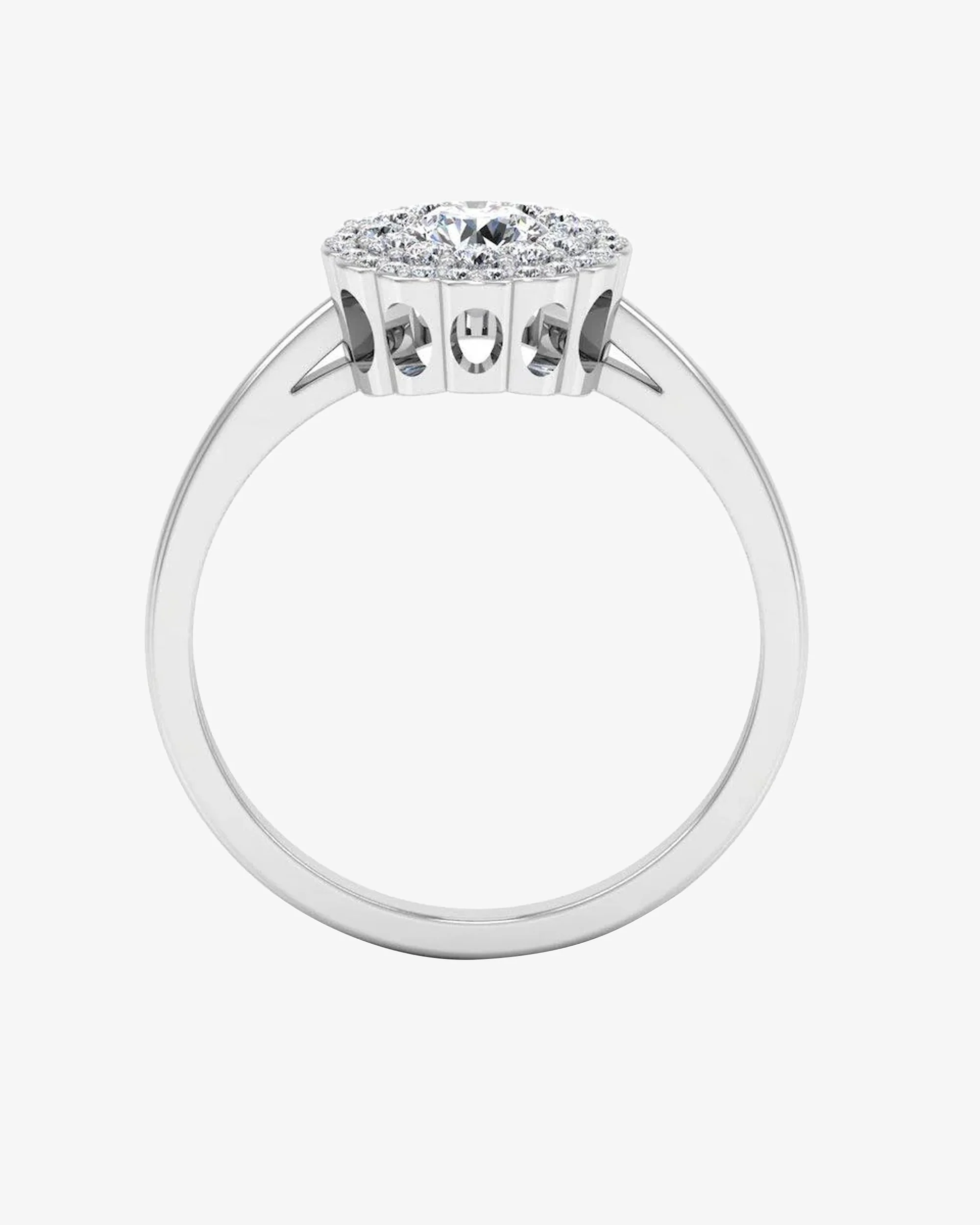 Brilliant Cut Floral Halo Petite Moissanite Engagement Ring - Image 6