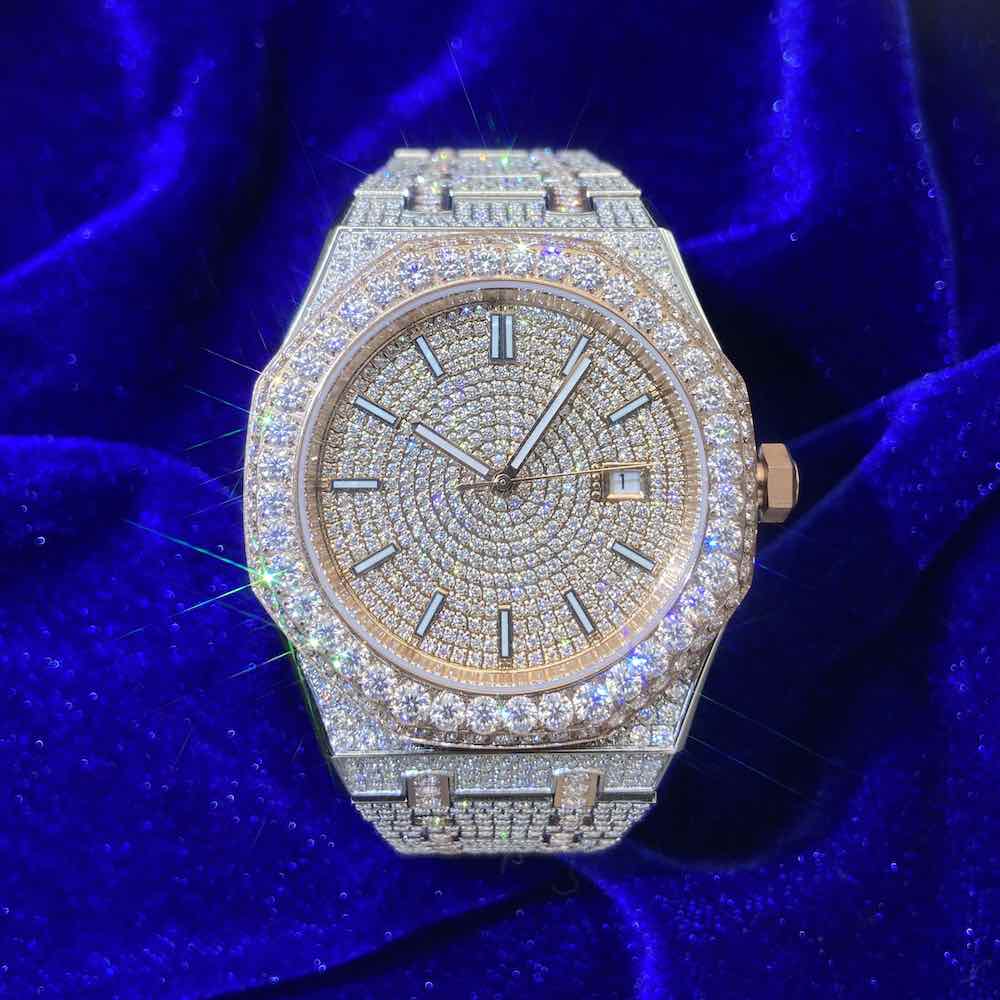 44MM Bust Down Moissanite Watch | 14K Rose Gold - Image 6