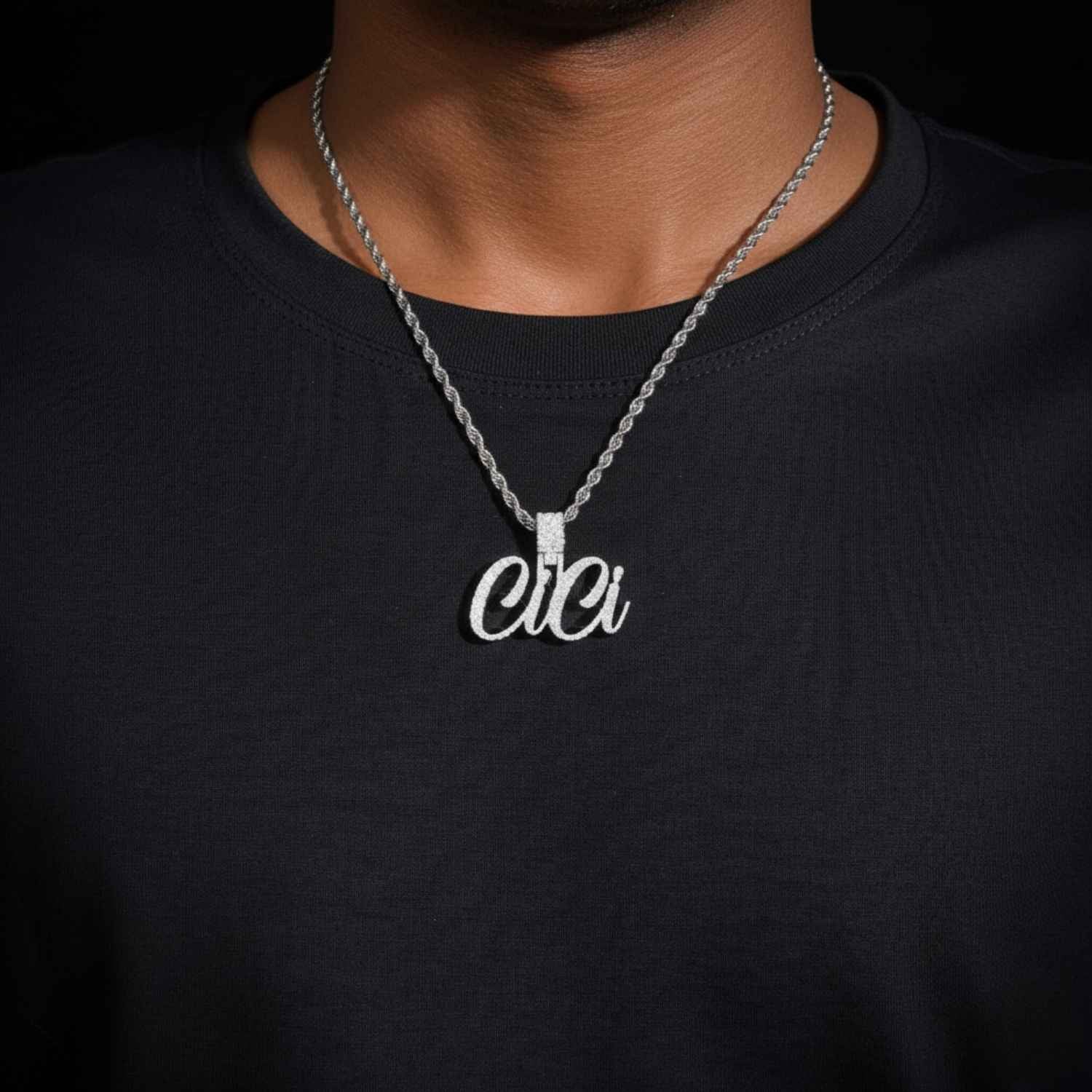 "CiCi" Custom Moissanite Name Pendant 14K Gold - Image 2