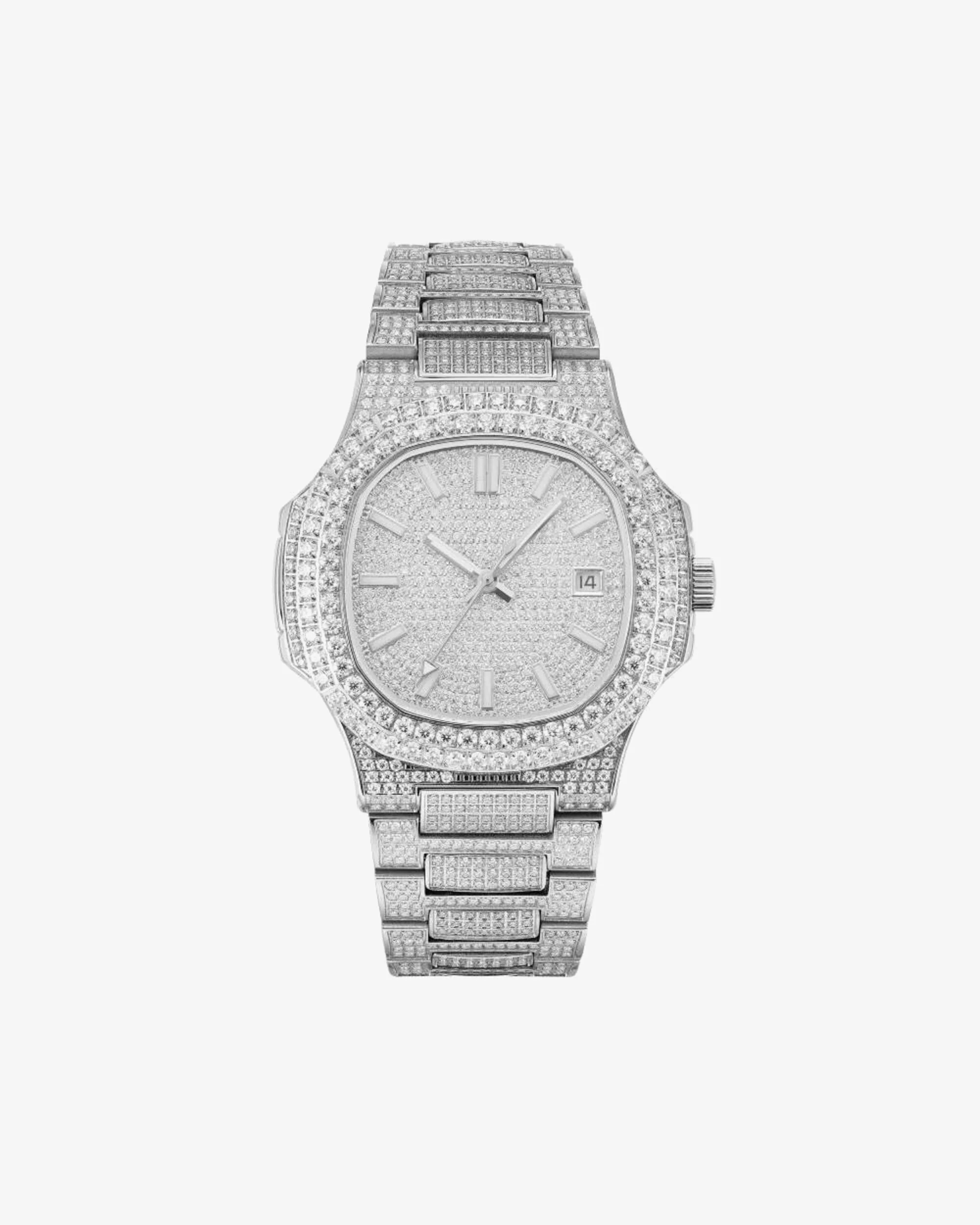 Circle Face Moissanite Watch 14K White Gold