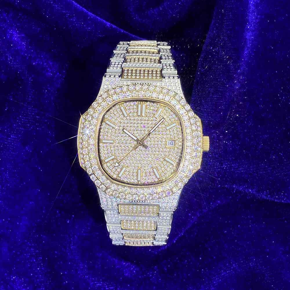 Circle Face Moissanite Watch 14K Yellow Gold - Image 6