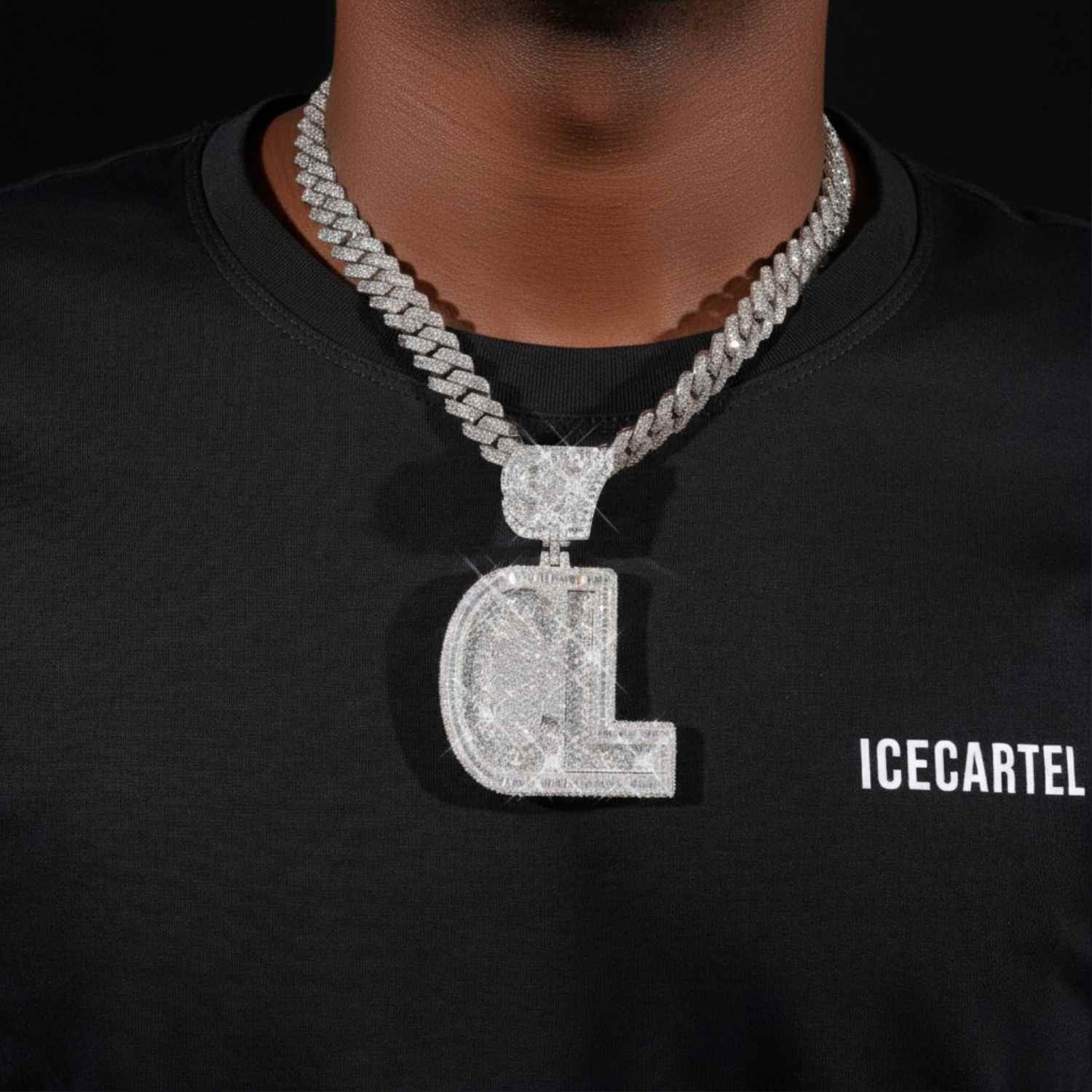 "CL 97" Custom Name Moissanite Pendant 14K Gold - Image 2