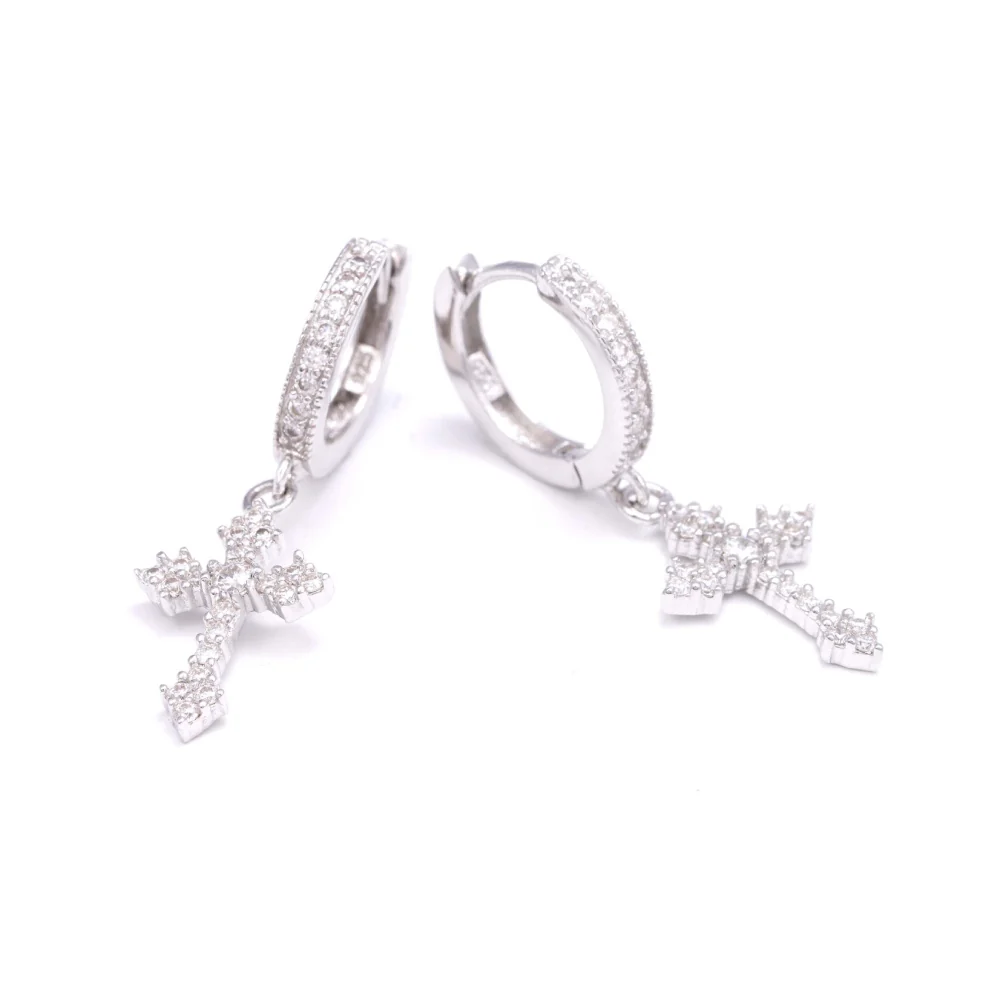Cross Drop Moissanite Earrings 14K Gold - Image 4