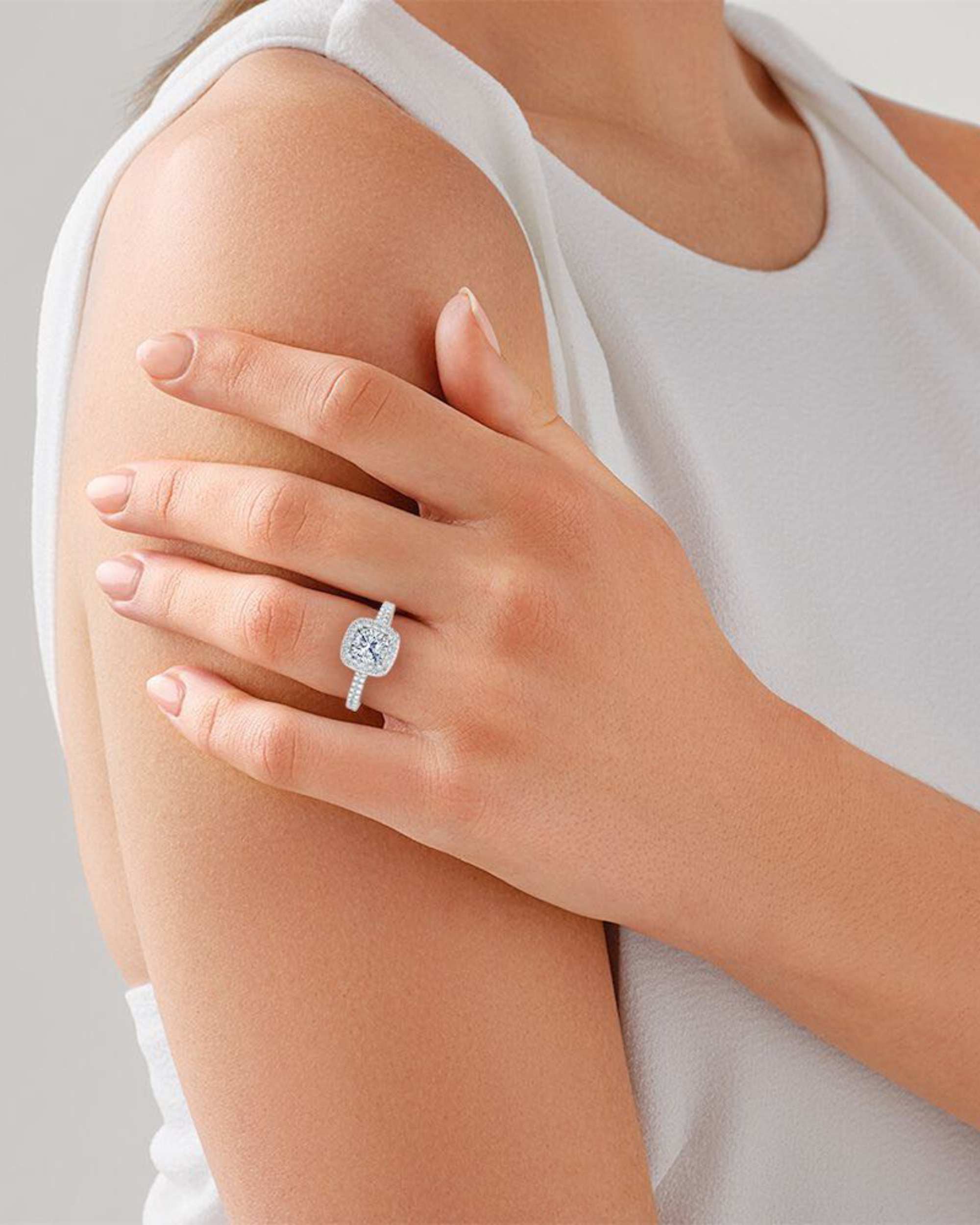 Cushion Halo Moissanite Engagement Ring - Image 8