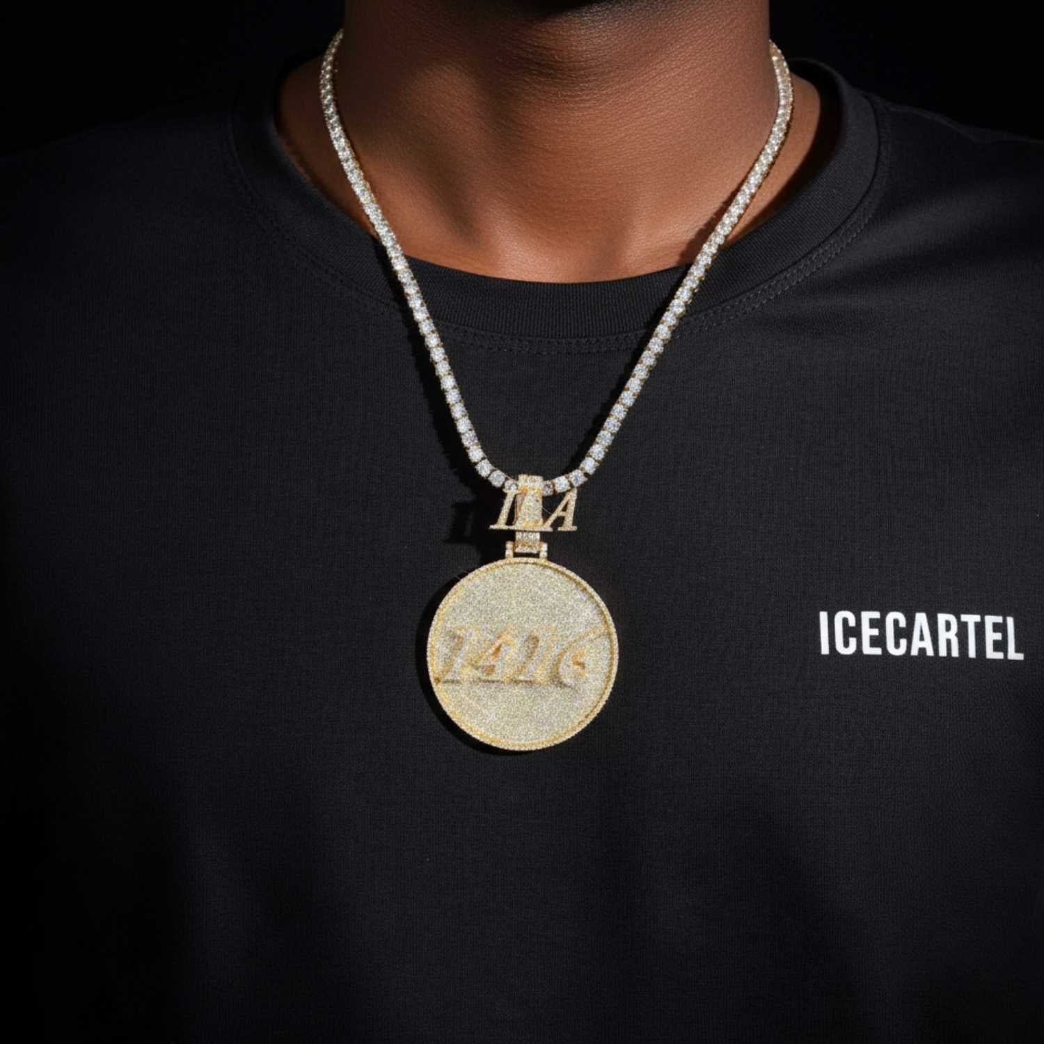 Custom "1416" Moissanite Circle Pendant 14K Gold - Image 2