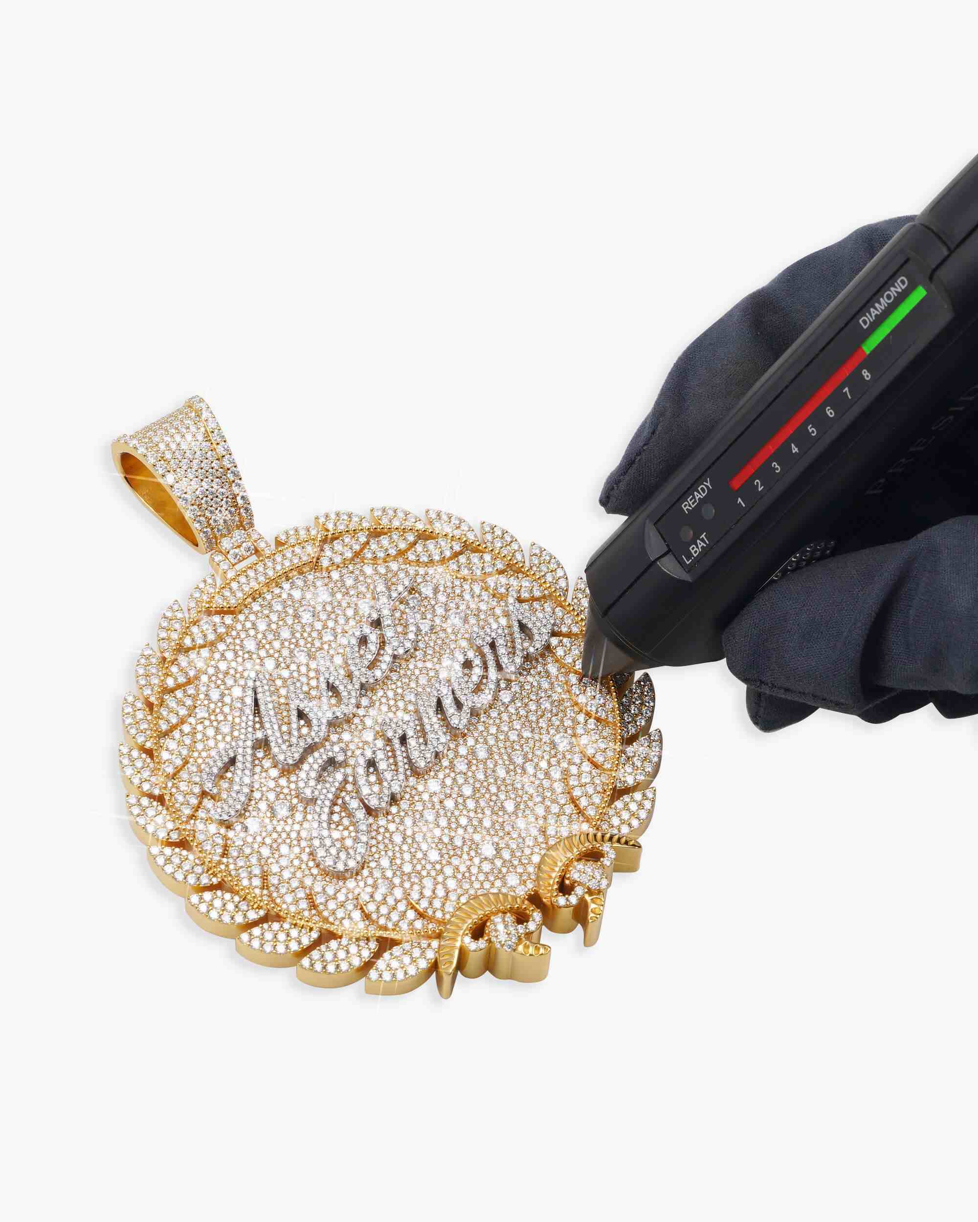 Custom "Asset Earners" Moissanite Circle Pendant 14K Gold - Image 4