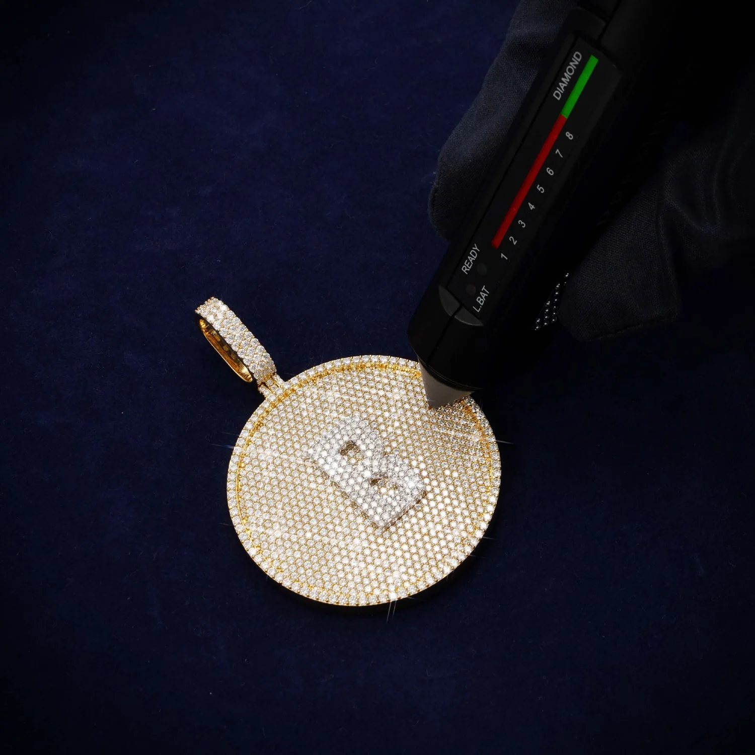 Custom "B" Moissanite Circle Pendant 14K Gold - Image 4