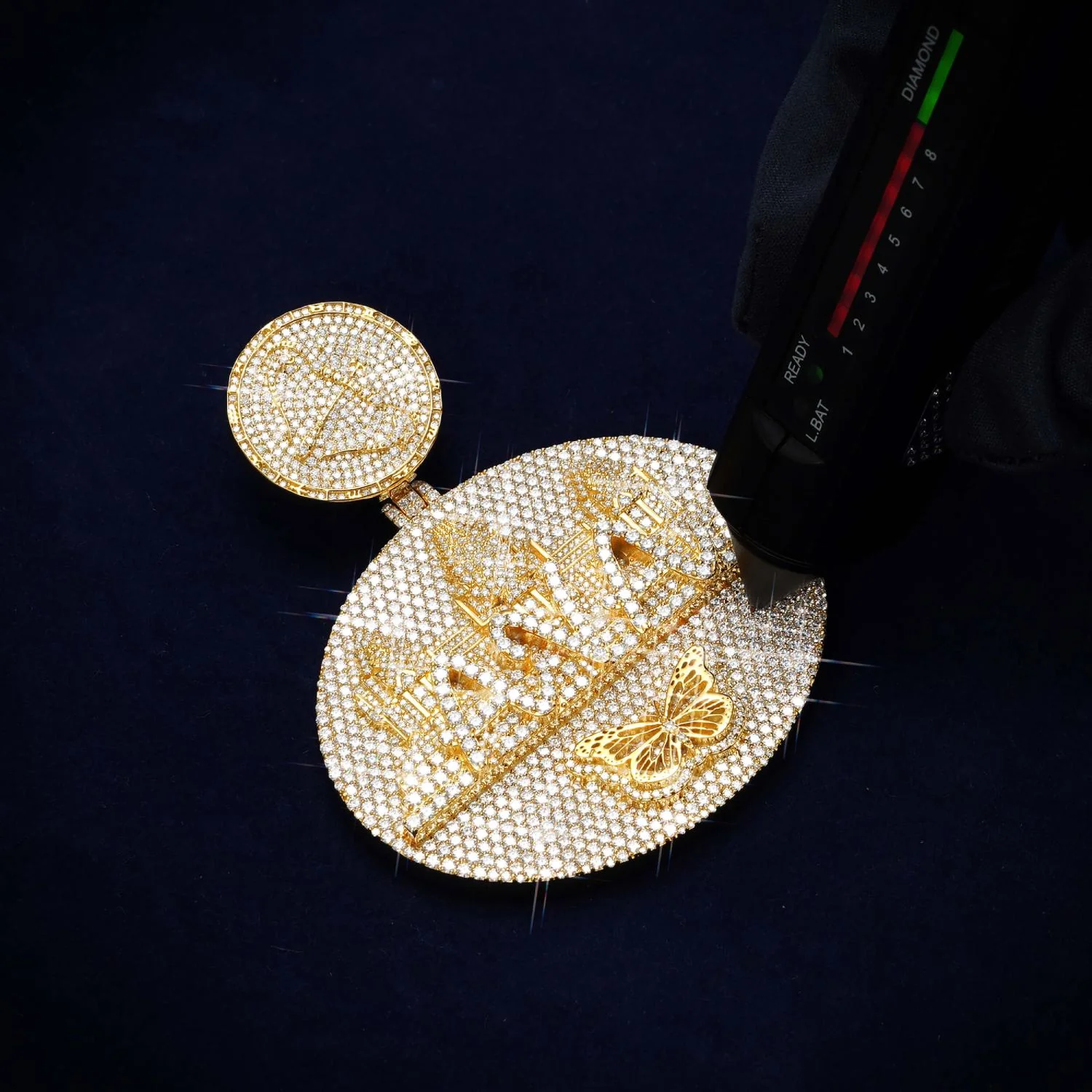 Custom Moissanite Butterfly Circle Pendant 14K Gold - Image 4