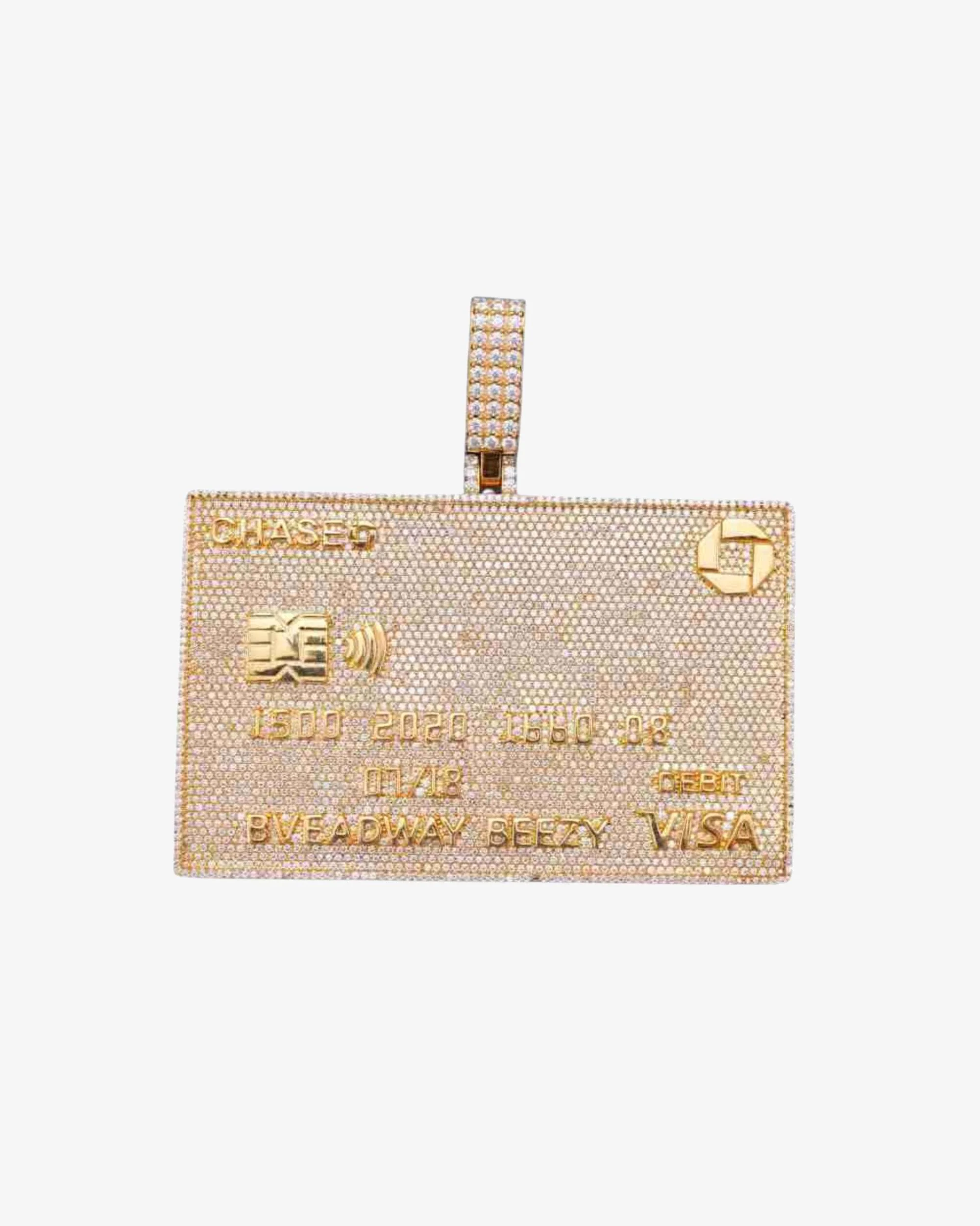 Custom Moissanite Credit Card Pendant 14K Yellow Gold