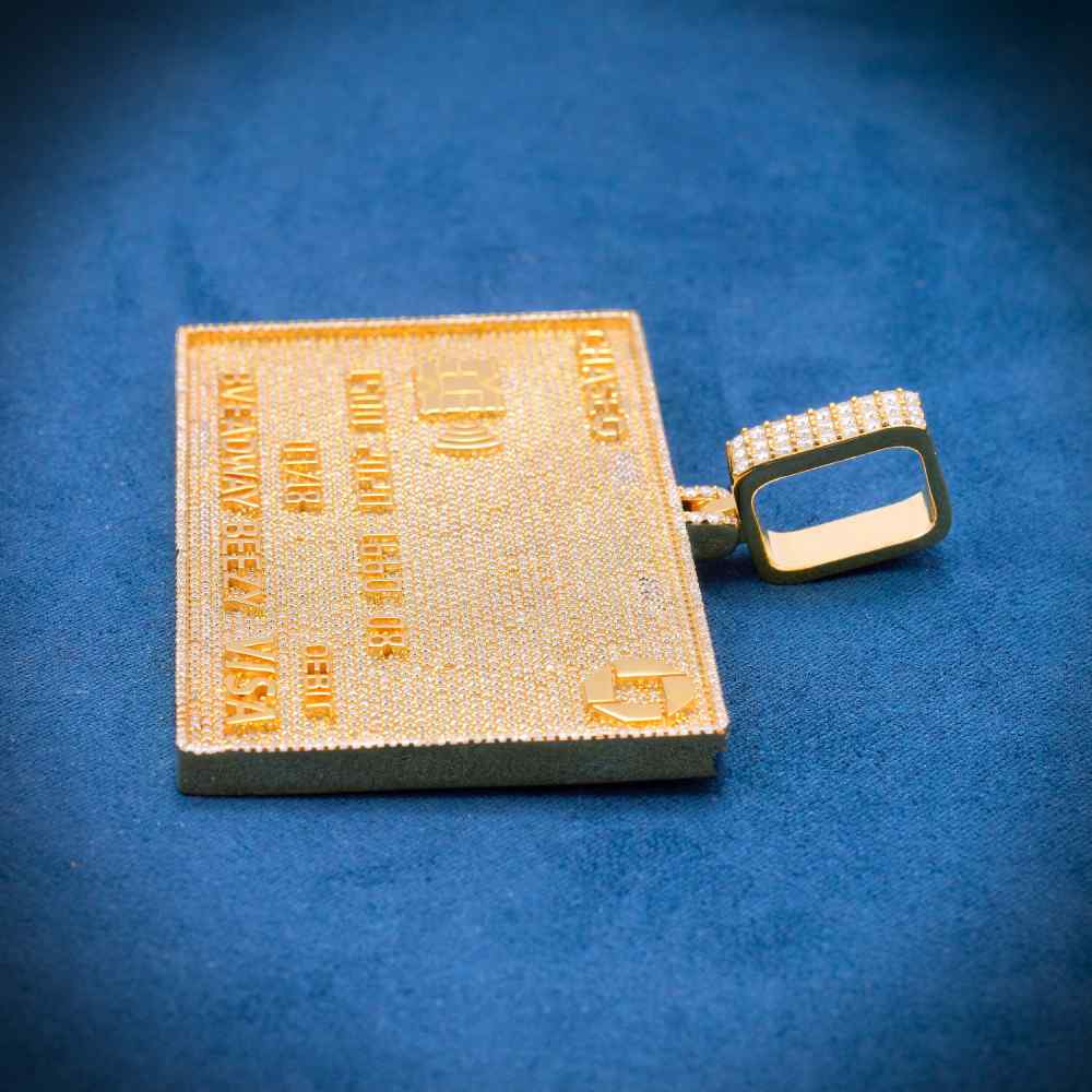 Custom Moissanite Credit Card Pendant 14K Yellow Gold - Image 3