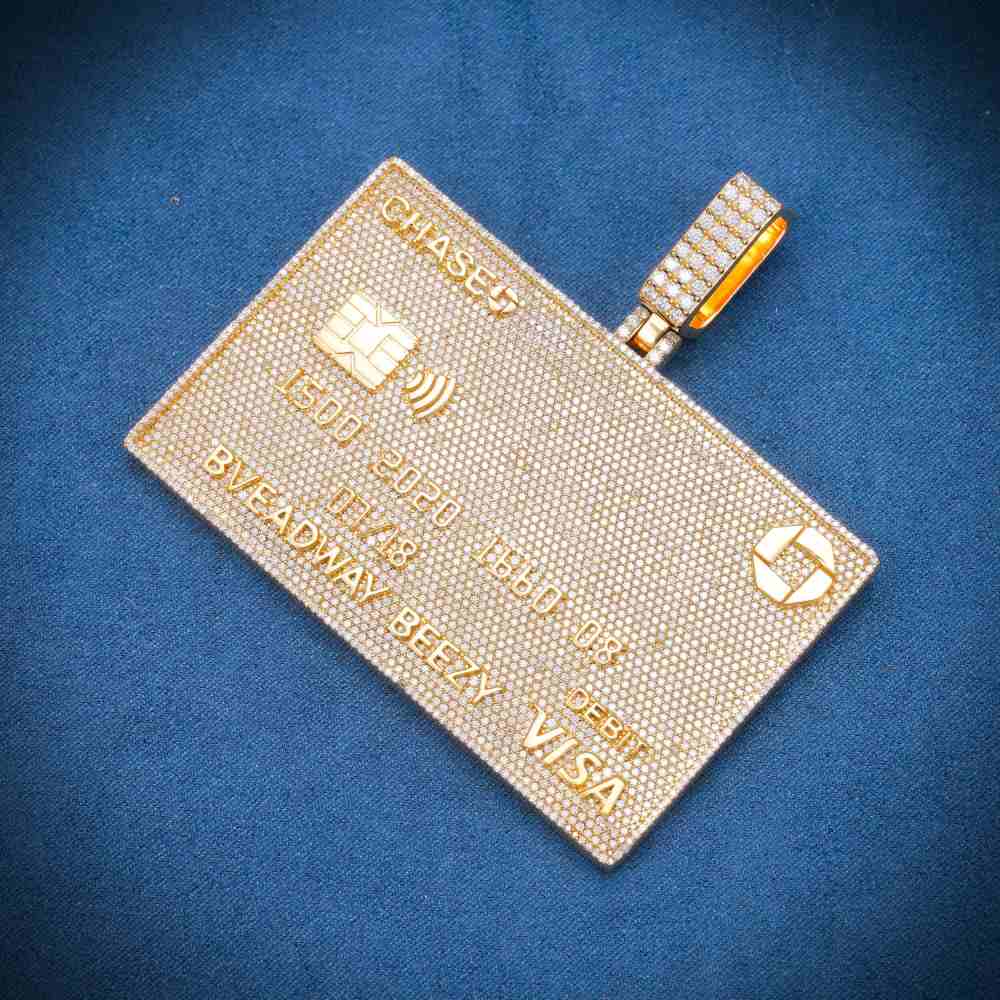 Custom Moissanite Credit Card Pendant 14K Yellow Gold - Image 4