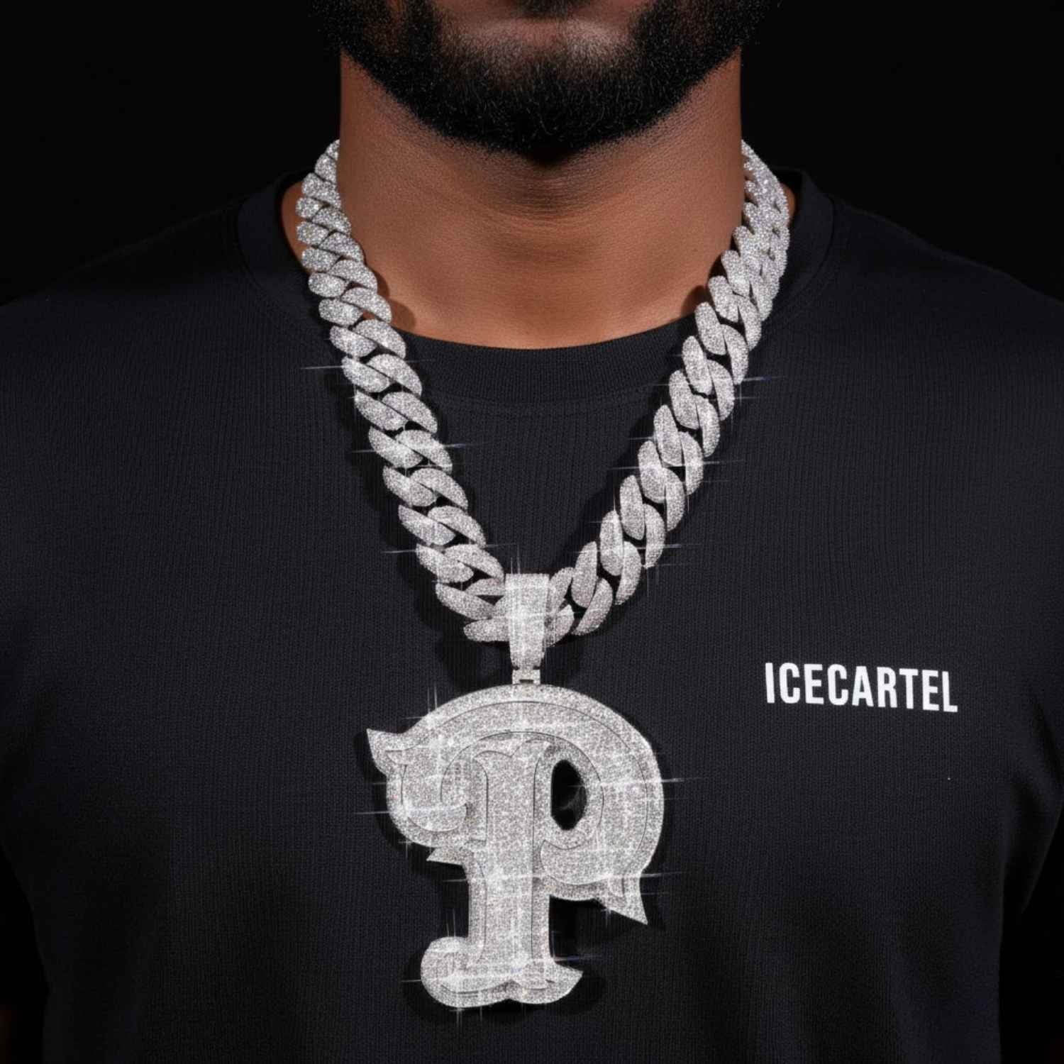 Custom Moissanite Letter "P" Pendant 14K Gold - Image 2