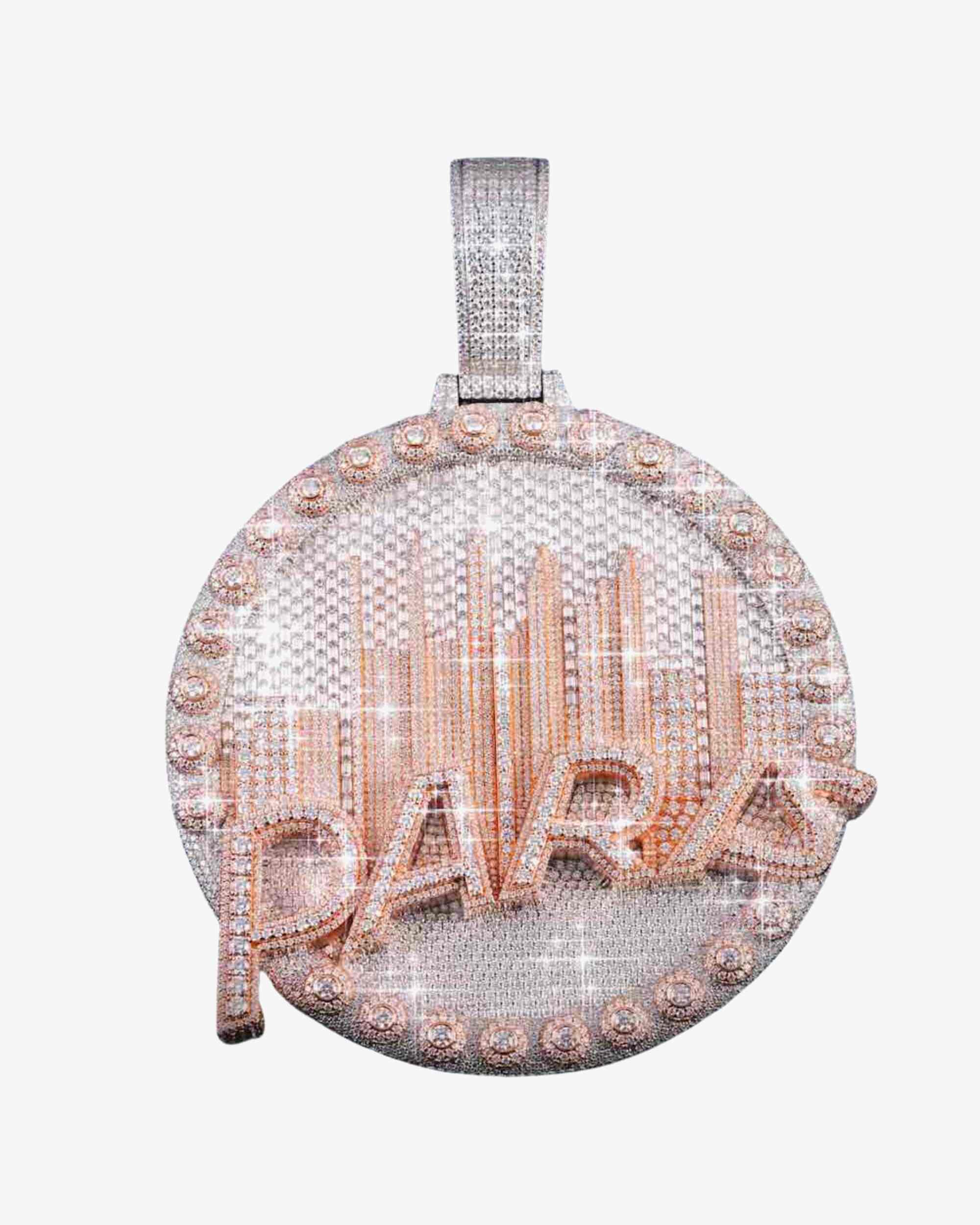 Custom "Paris" Circle Pendant 14K Gold