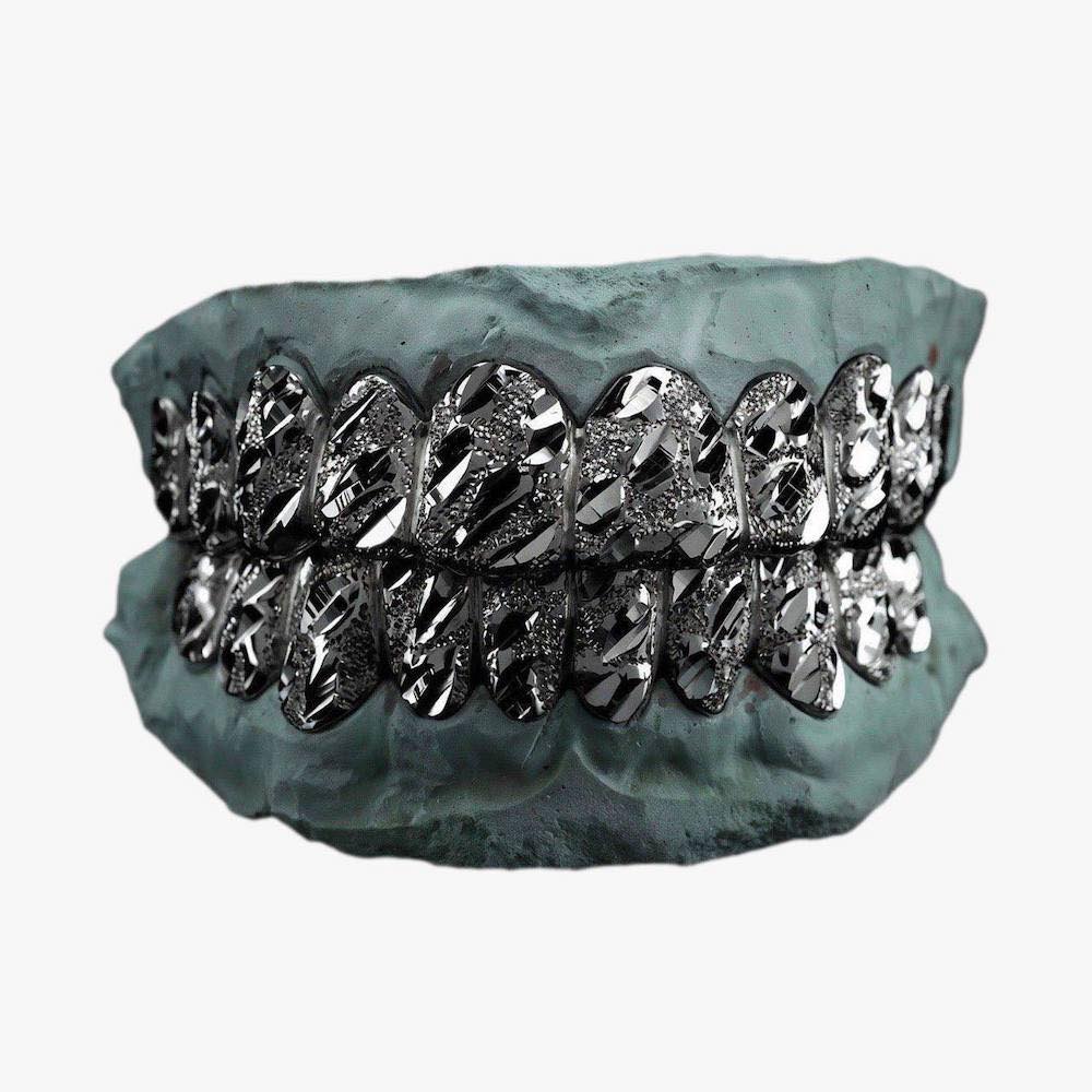 Diamond Cut Nugget Grillz 14K White Gold