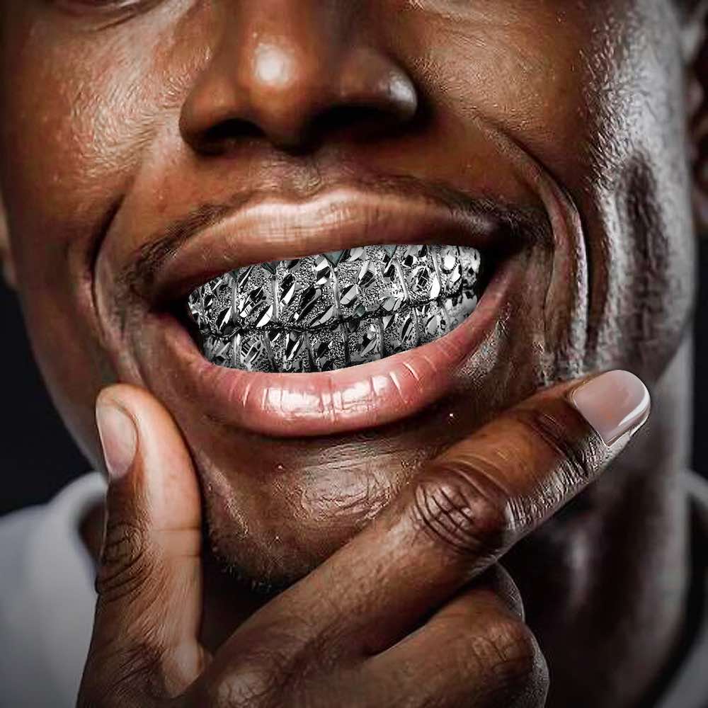 Diamond Cut Nugget Grillz 14K White Gold - Image 2